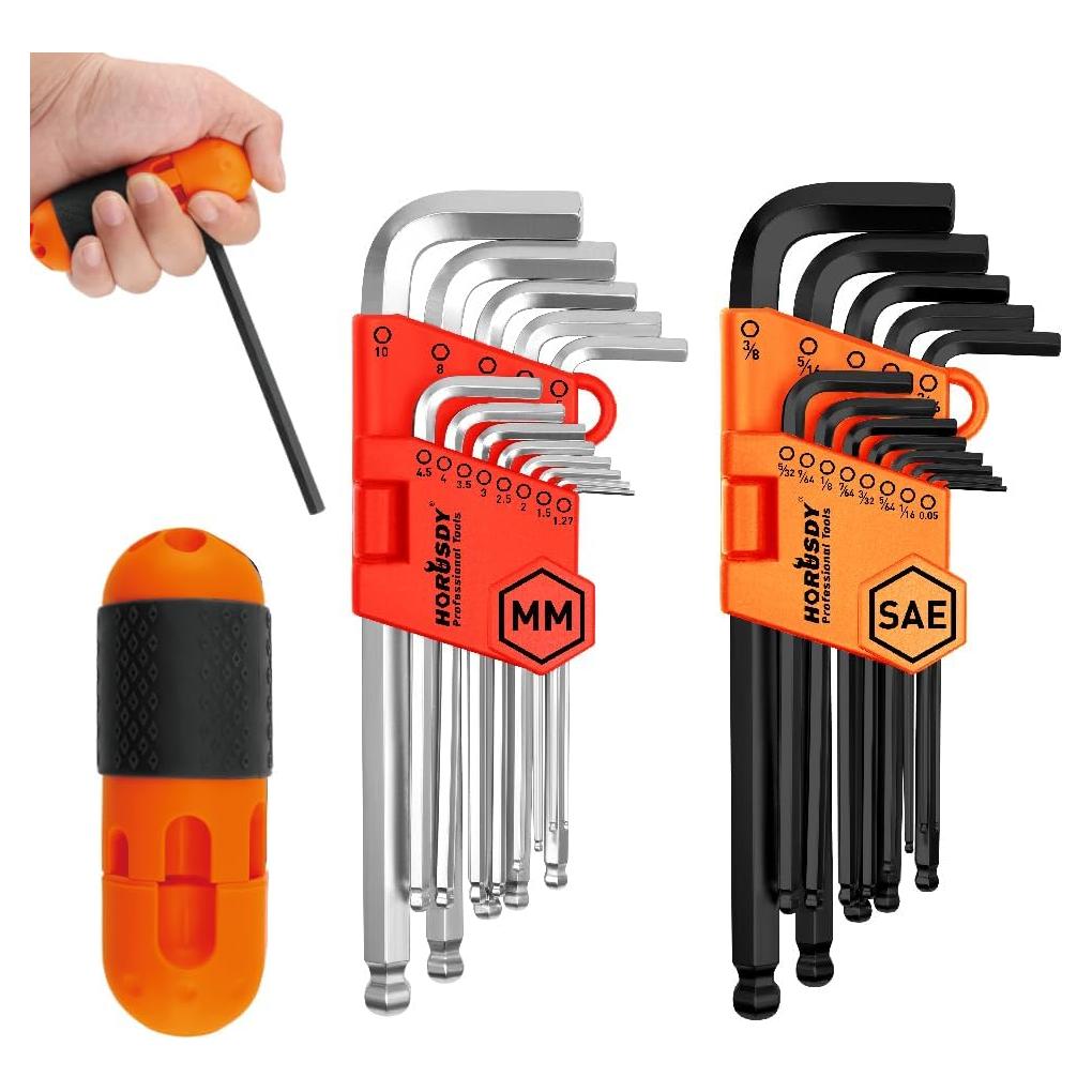 Juego de Llaves Allen 27PCS HORUSDY Acero CR-V Métrico y SAE