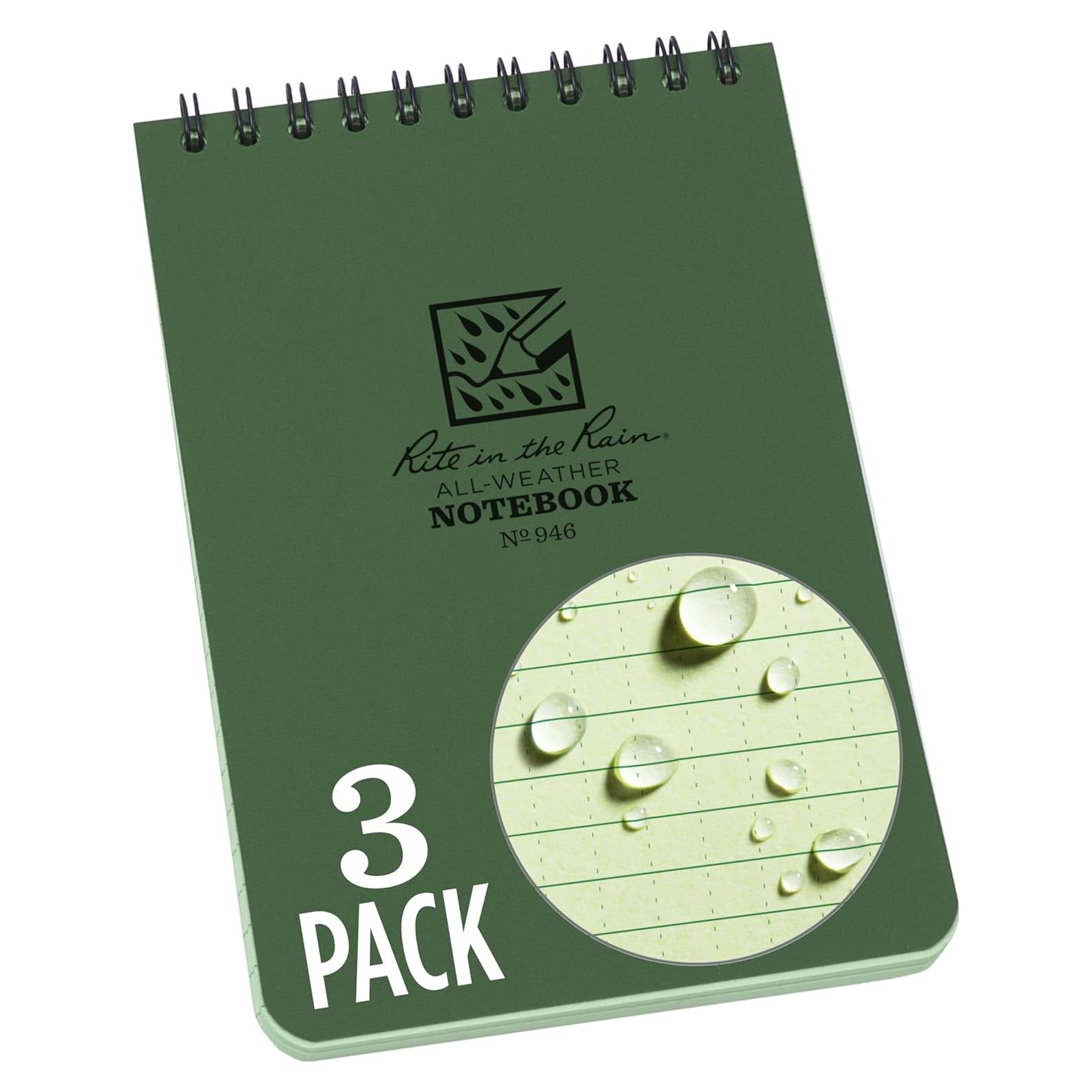 Cuaderno Espiral Impermeable Rite In The Rain Verde 4x6" Paquete de 3