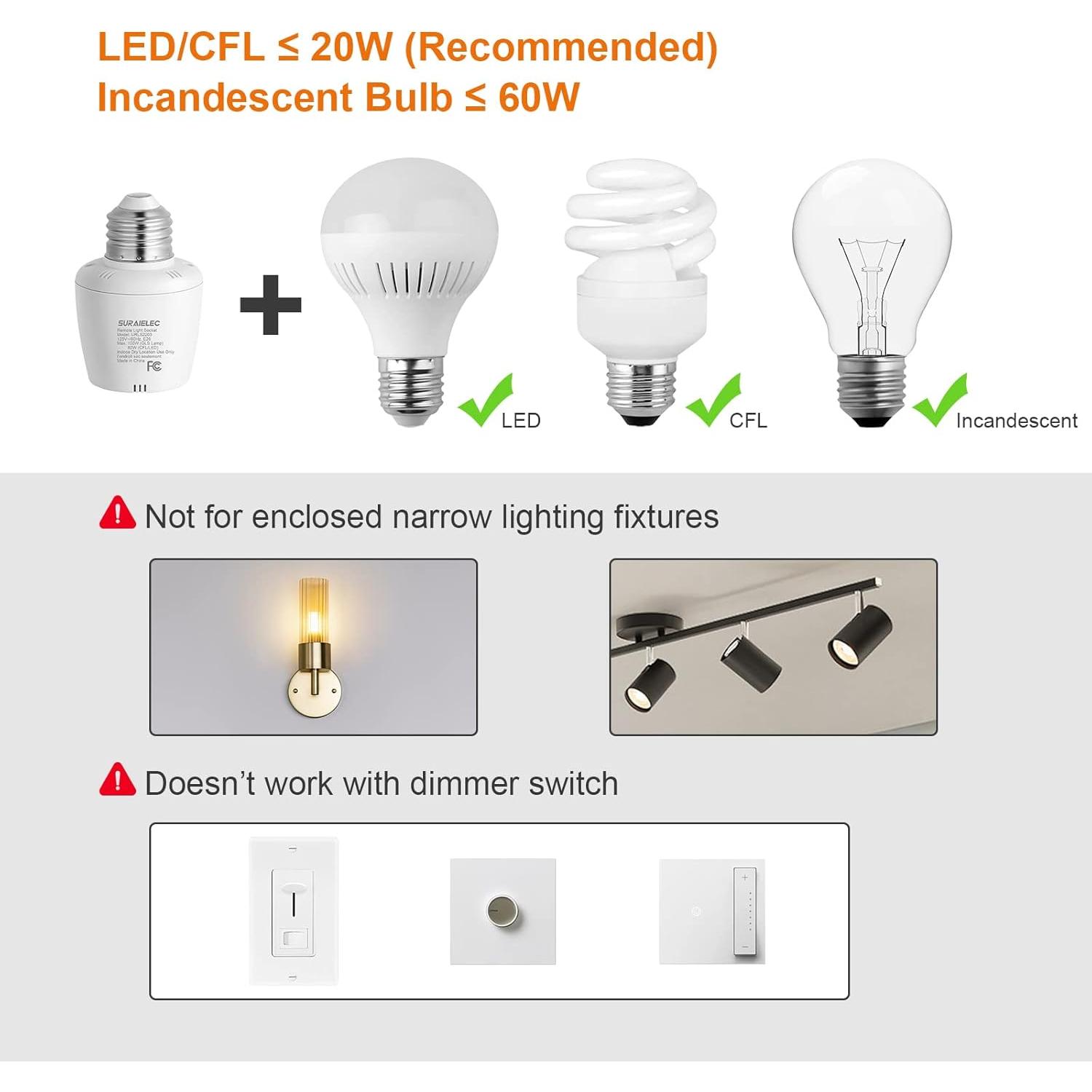 Portalámparas Inalámbrico SURAIELEC E26/E27 con Control Remoto