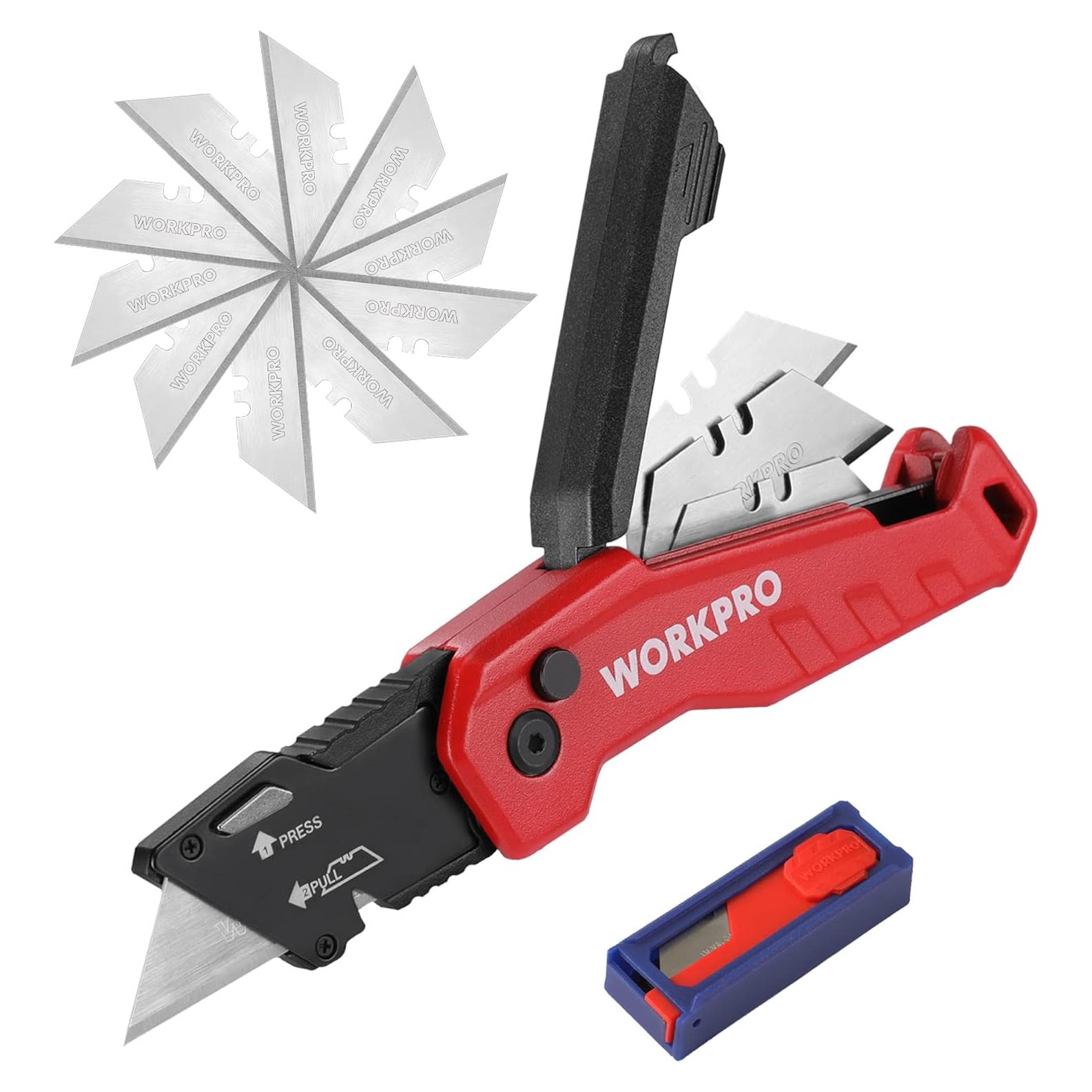Cuchillo Utility Plegable WORKPRO Rojo con 13 Cuchillas SK5