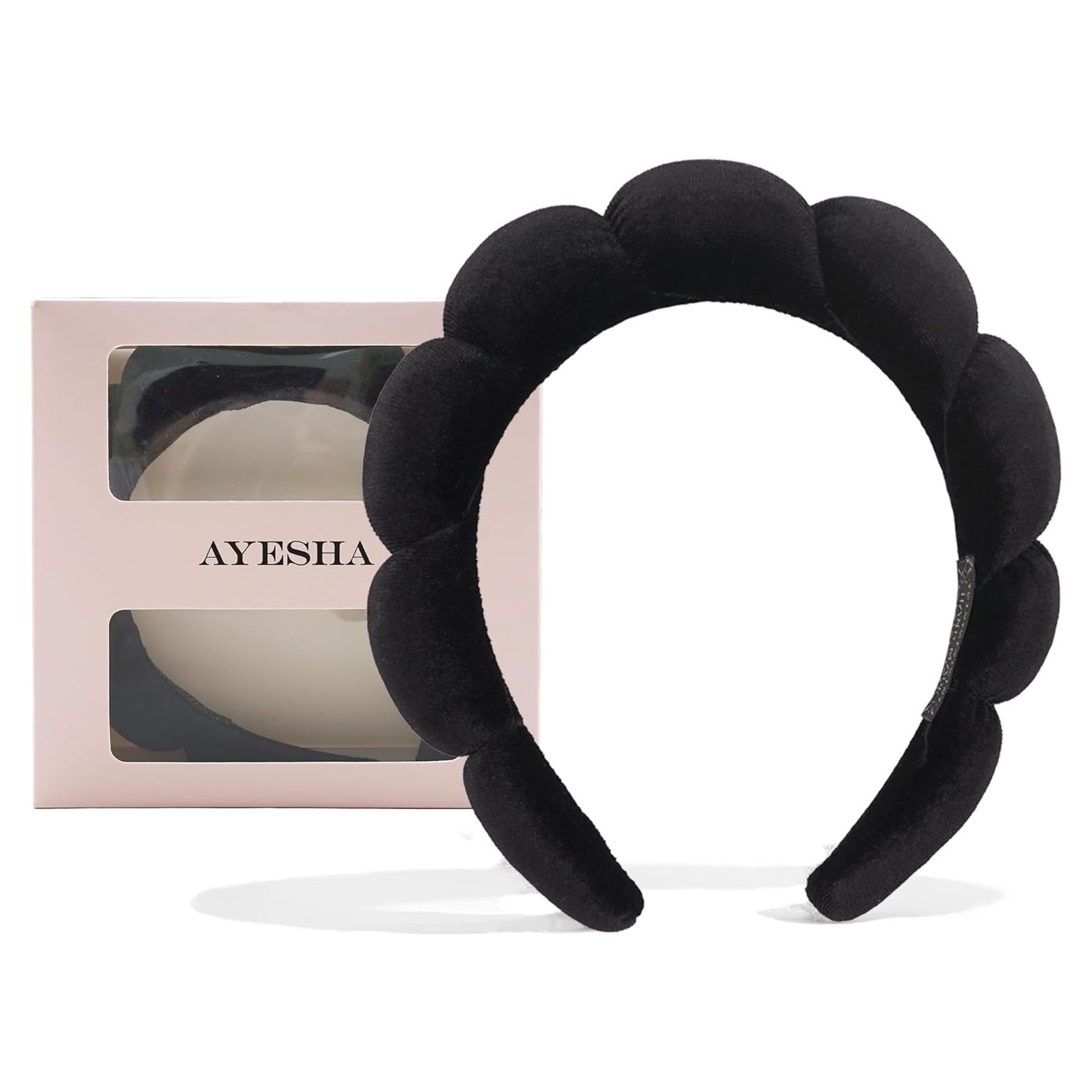 Diadema de Esponja Ayesha para Maquillaje y Cuidado Facial - Negro