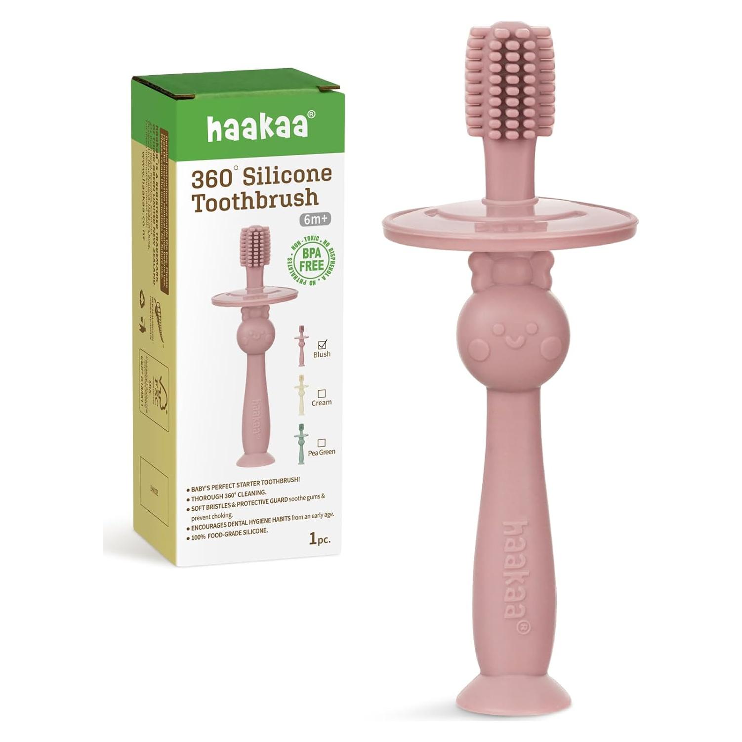 Cepillo de Dientes 360° Haakaa para Bebés Rubor - Silicona Alimentaria