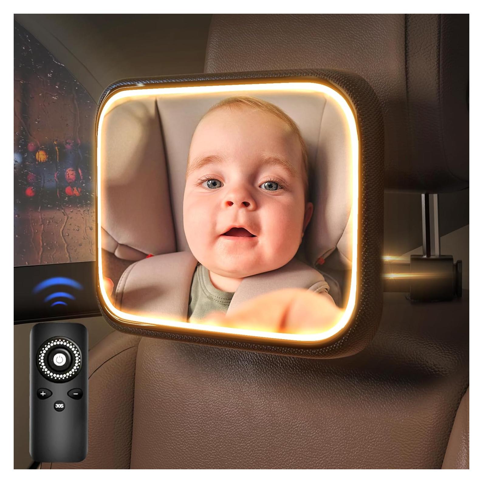 Espejo para Coche Semxnly con Luz Nocturna y Control Remoto