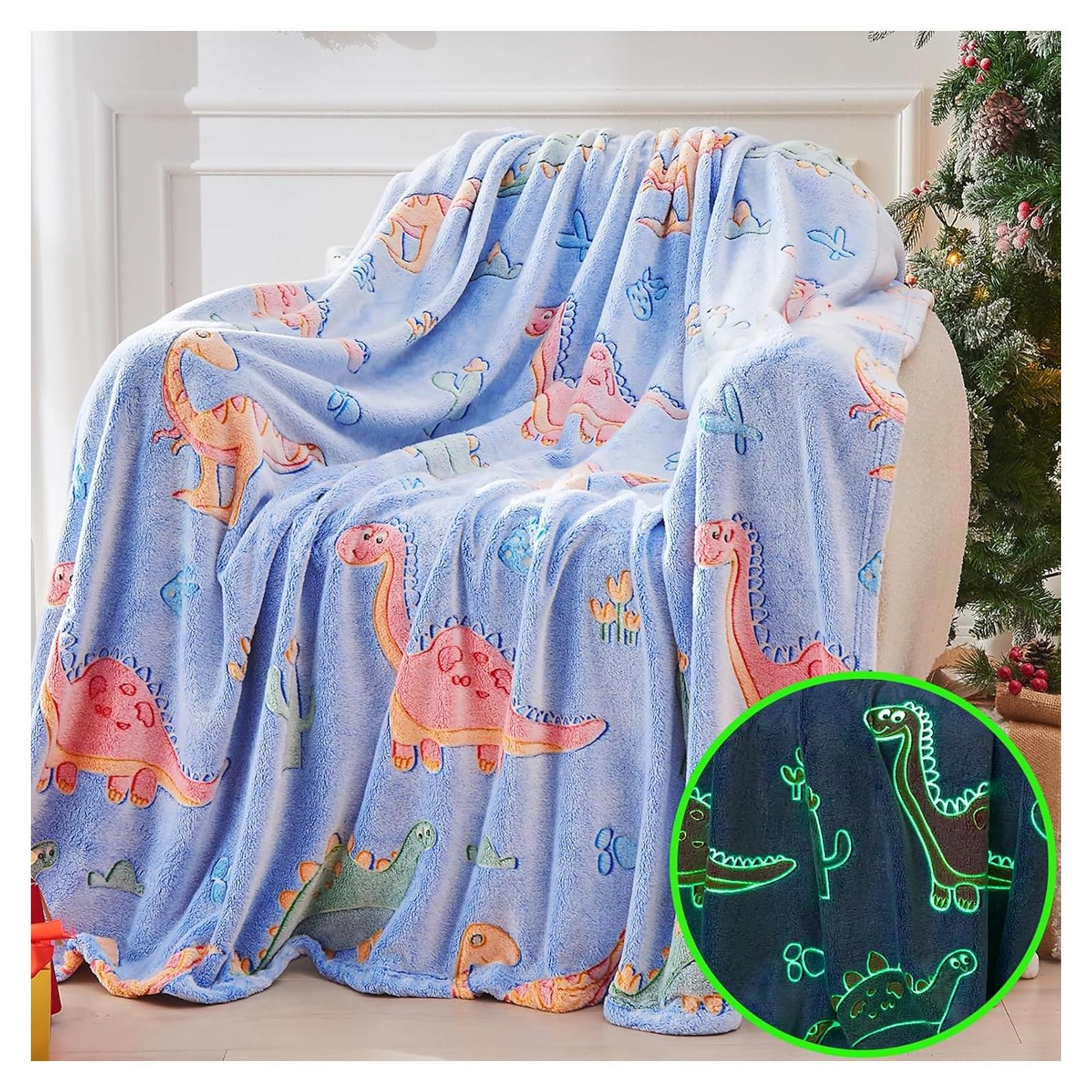 Manta de Dinosaurio Inhand 127x152 cm Brilla en la Oscuridad