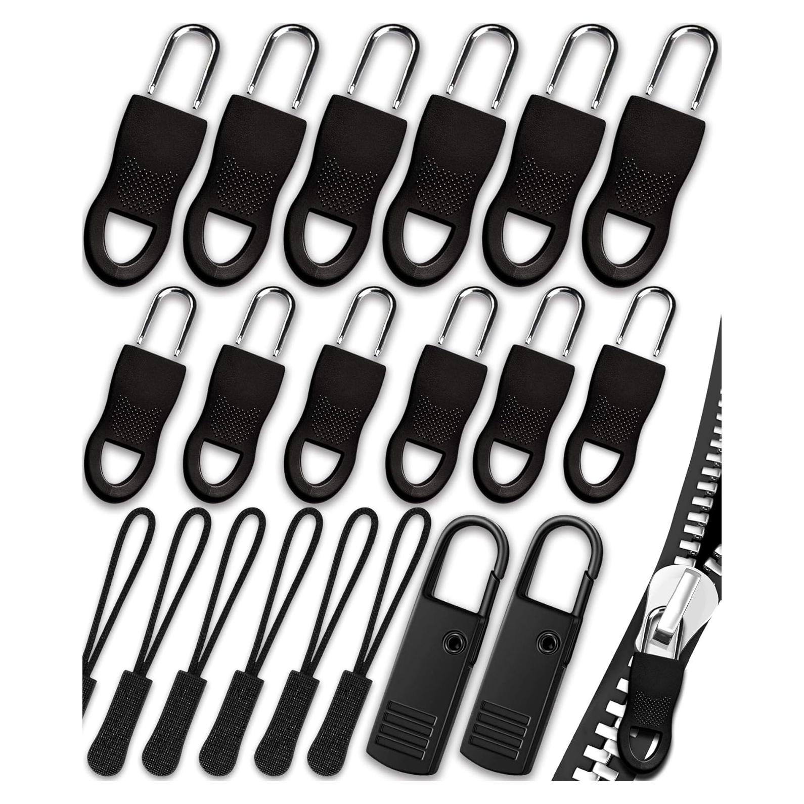 Kit de Tiradores de Cremallera WAVEBEEXS - 20 Piezas Negras
