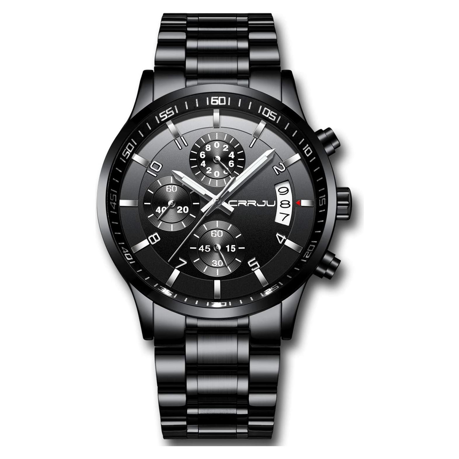 Reloj de acero inoxidable CRRJU 2214 para hombres, cronógrafo