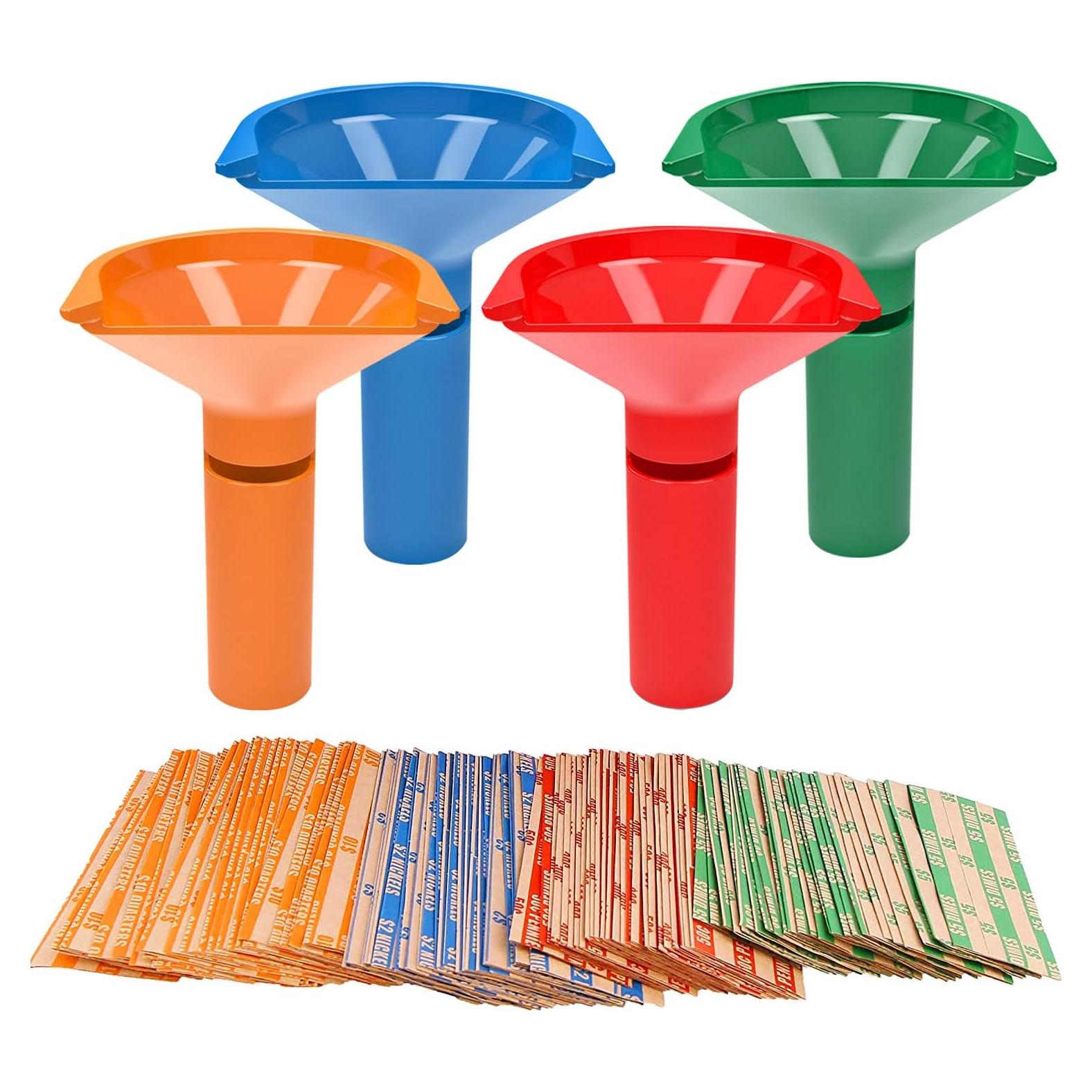 Tuberías Clasificadoras de Monedas Budgetizer - 4 Colores + 100 Envolturas