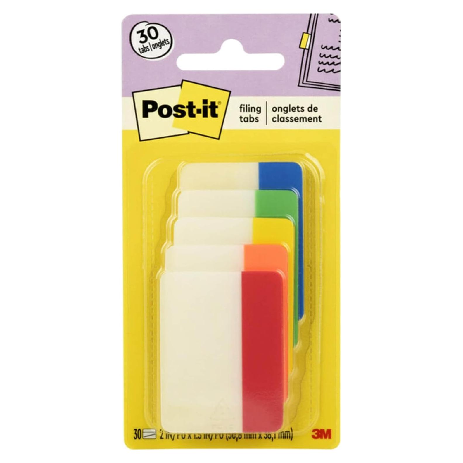 Pestañas Post-it 5.08 cm Sólidas 30 Pestañas 5 Colores