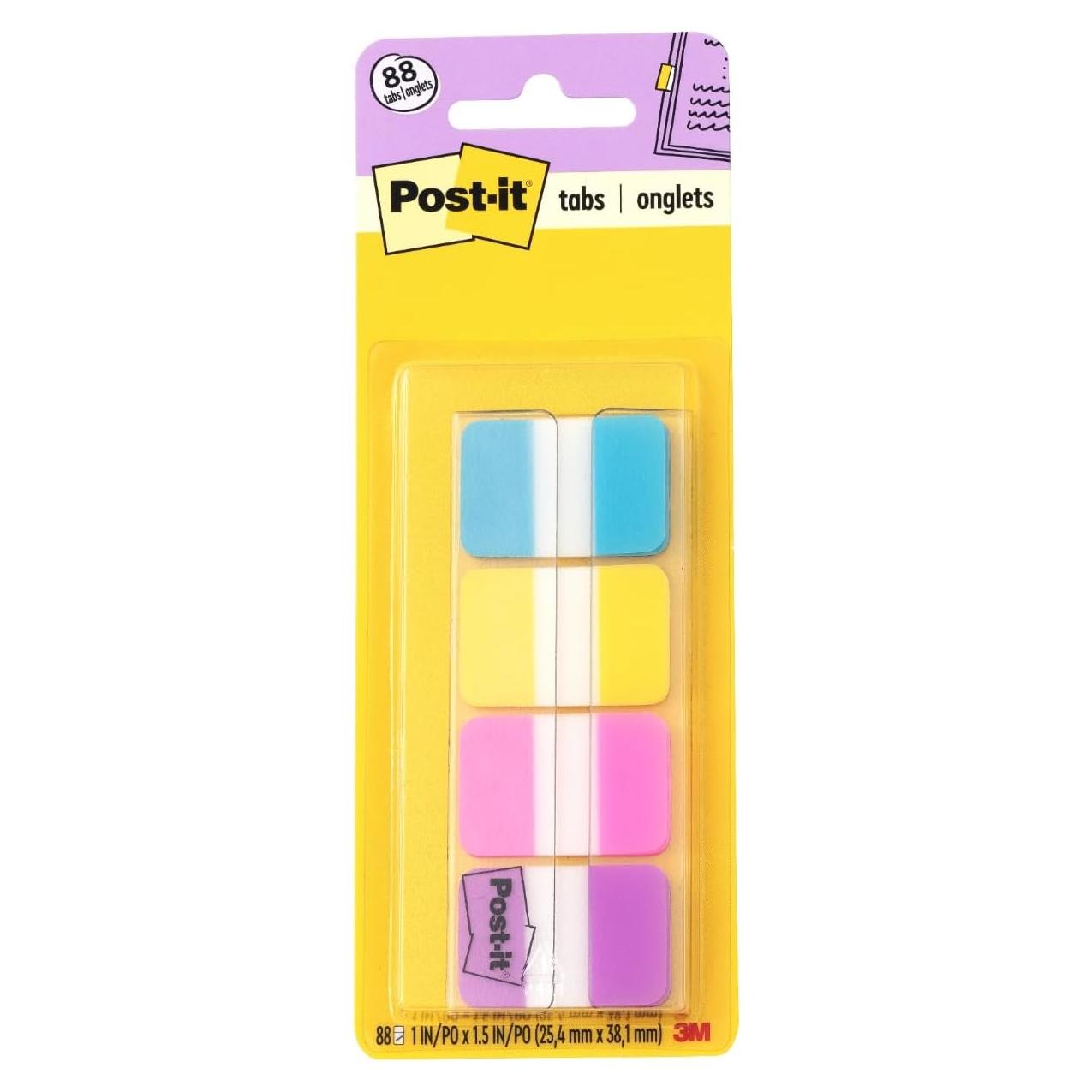 Pestañas Post-it 1" Sólido Aqua Amarillo Rosa Violeta 88 Unidades