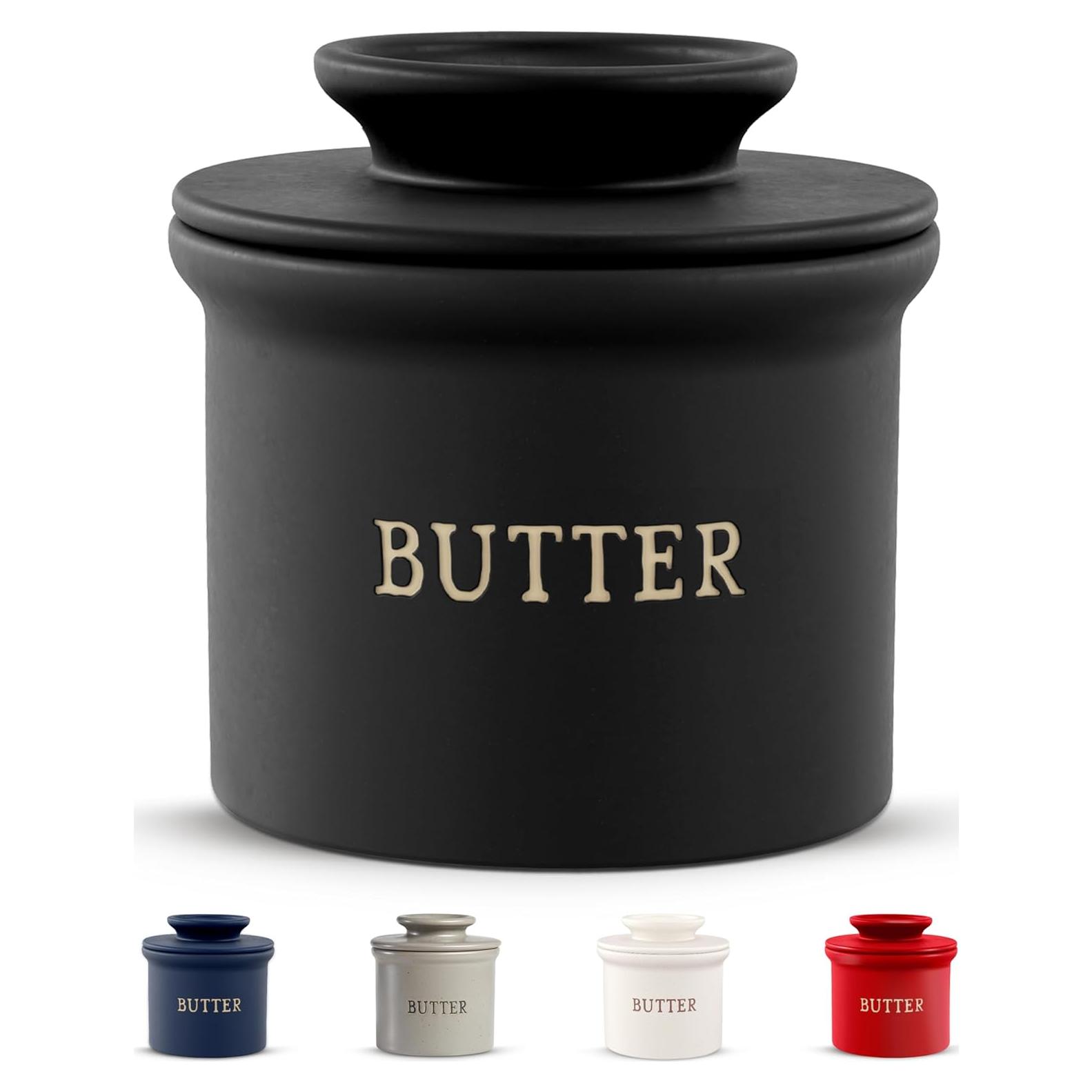 Crock de Mantequilla Kook Cerámico Negro Mate 350g con Tapa