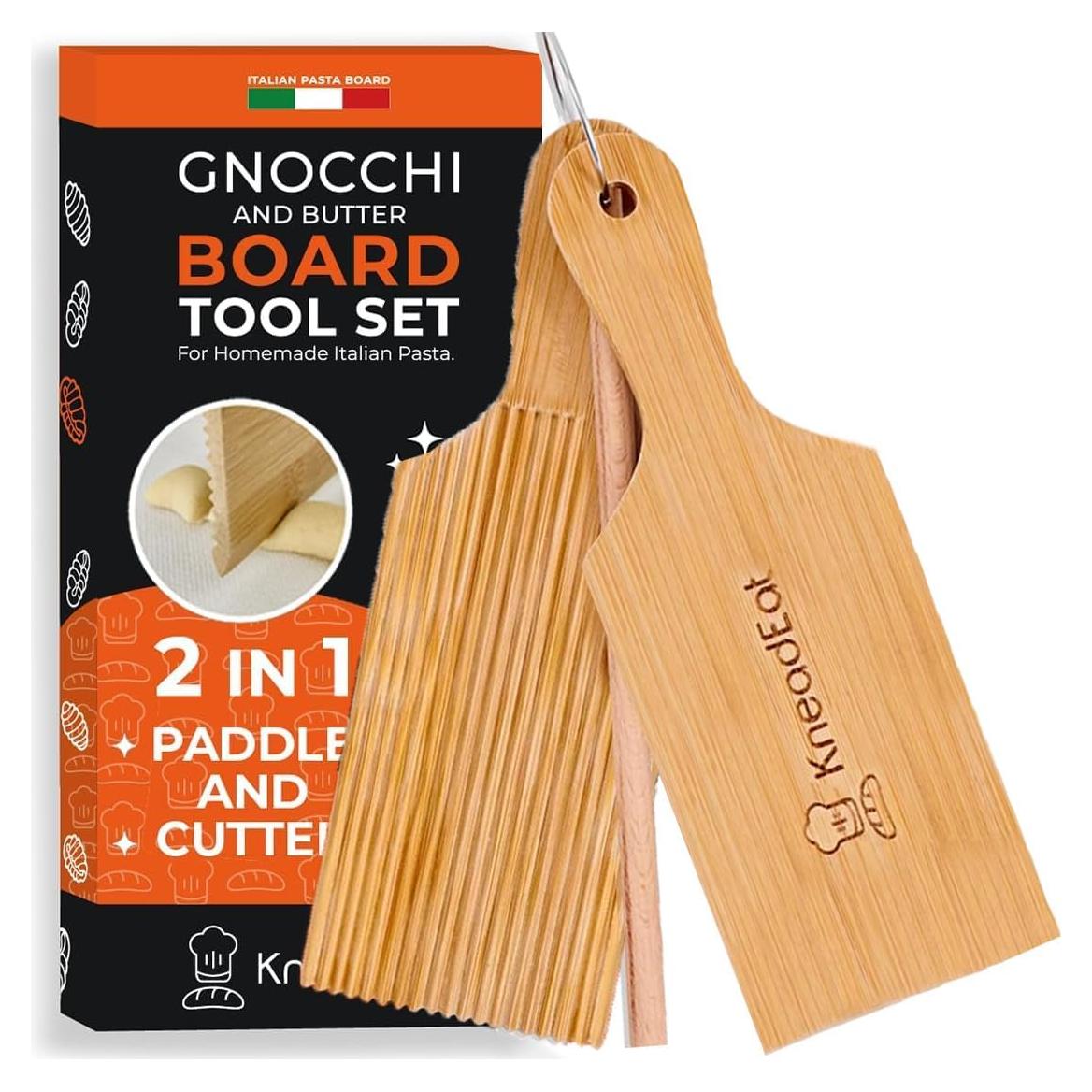 Juego de Tabla para Gnocchi KneadEat - 2 Tablas y Rodillo de Bambú