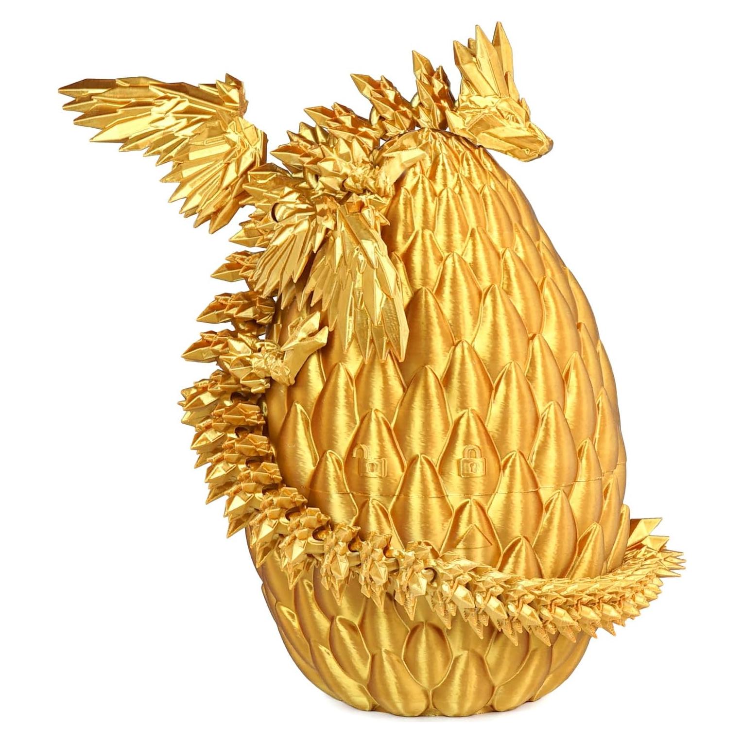 Huevo de Dragón Gradiente Dorado 3D con Dragón Articulado