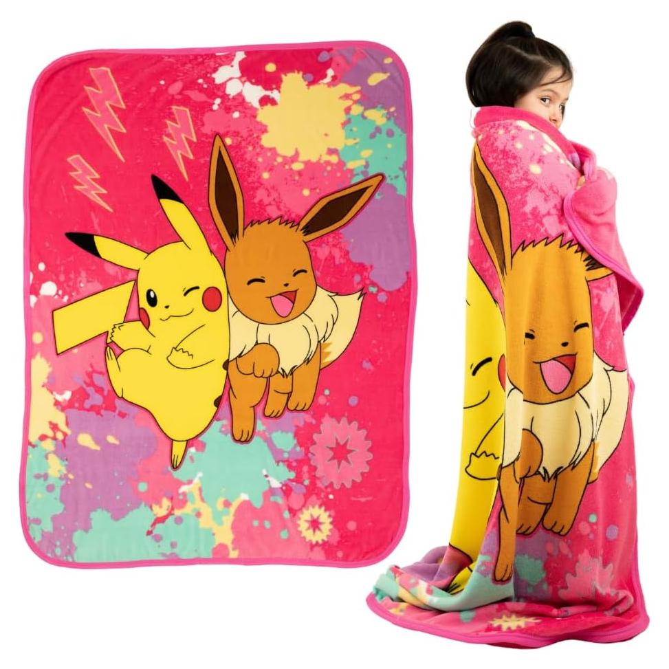 Manta Franco Pokémon Pikachu y Eevee 116x152 cm Suave