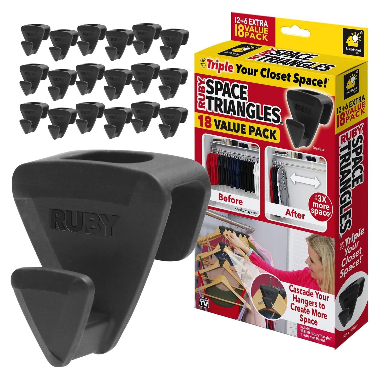 Ganchos de Percha TRIÁNGULOS RUBY SPACE - 18 Piezas Ahorra Espacio