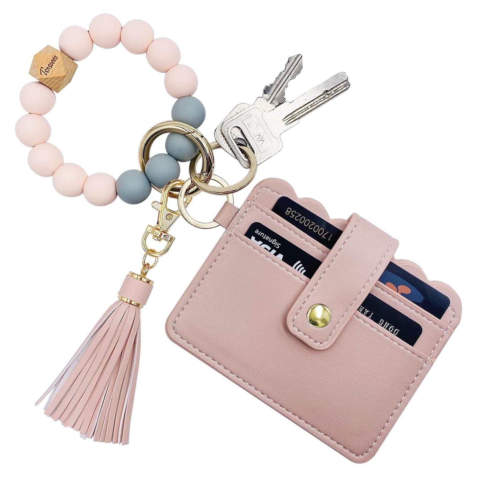 Llavero Pulsera Sanwor Rosa con Monedero y Soporte para Tarjetas