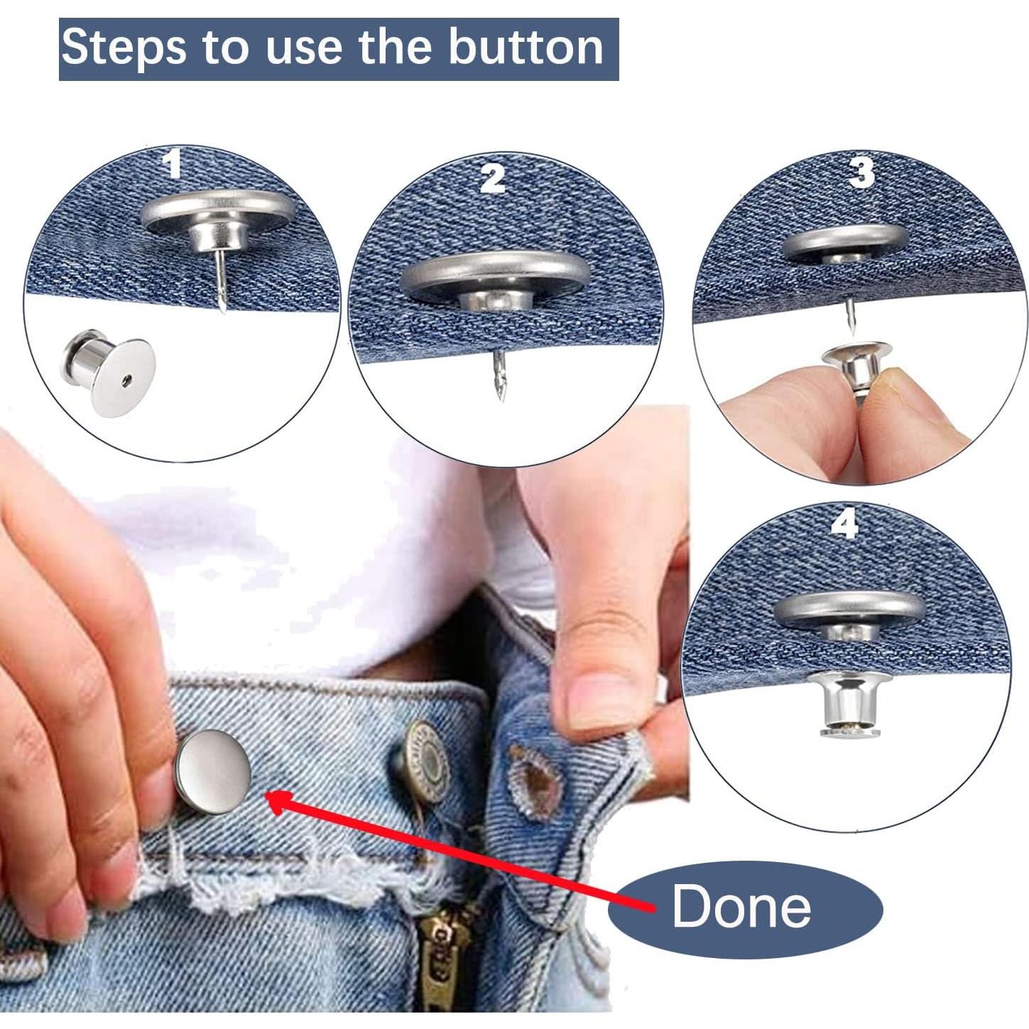 8 Botones de Pantalón Metálicos Ajustables Zenglu 17 mm