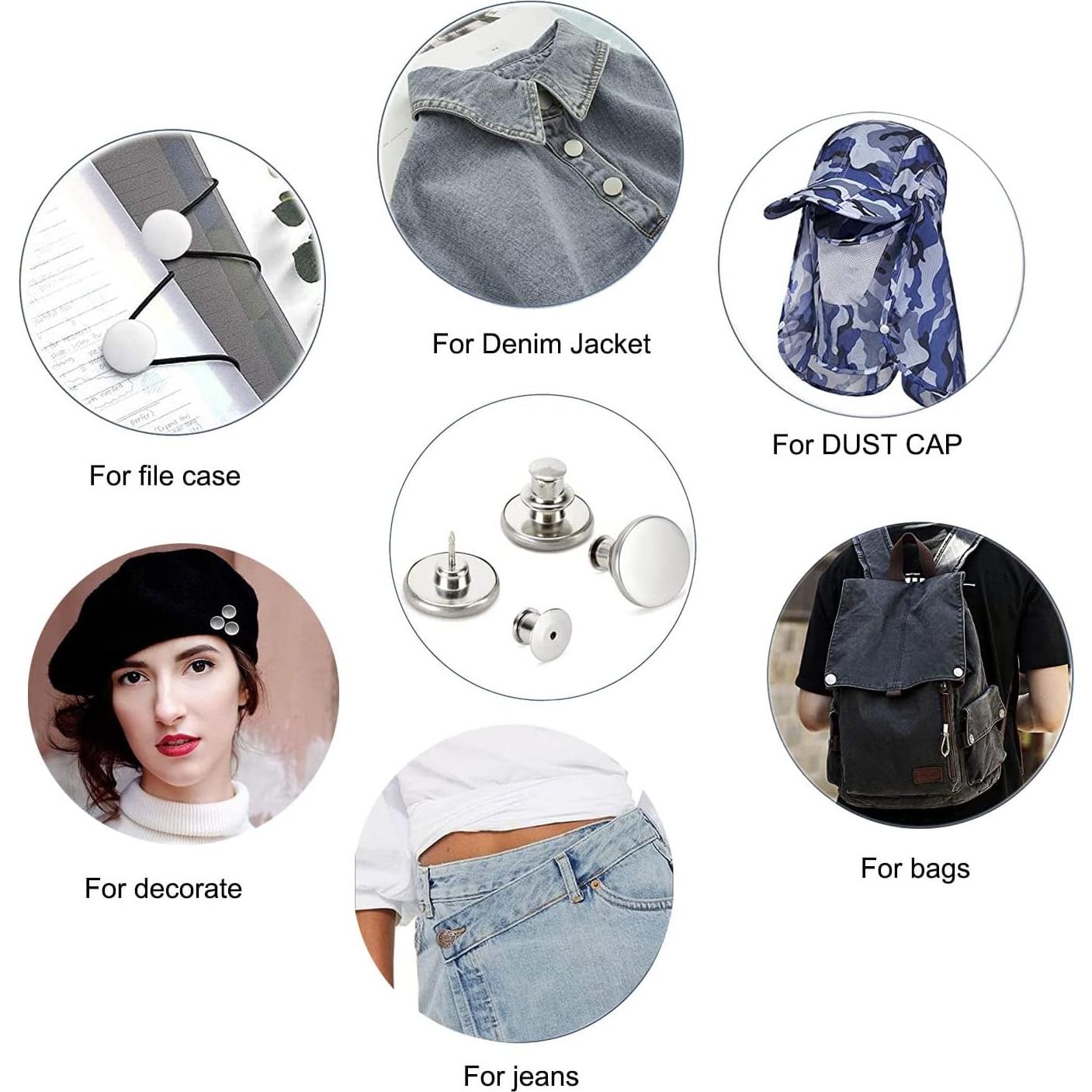 8 Botones de Pantalón Metálicos Ajustables Zenglu 17 mm