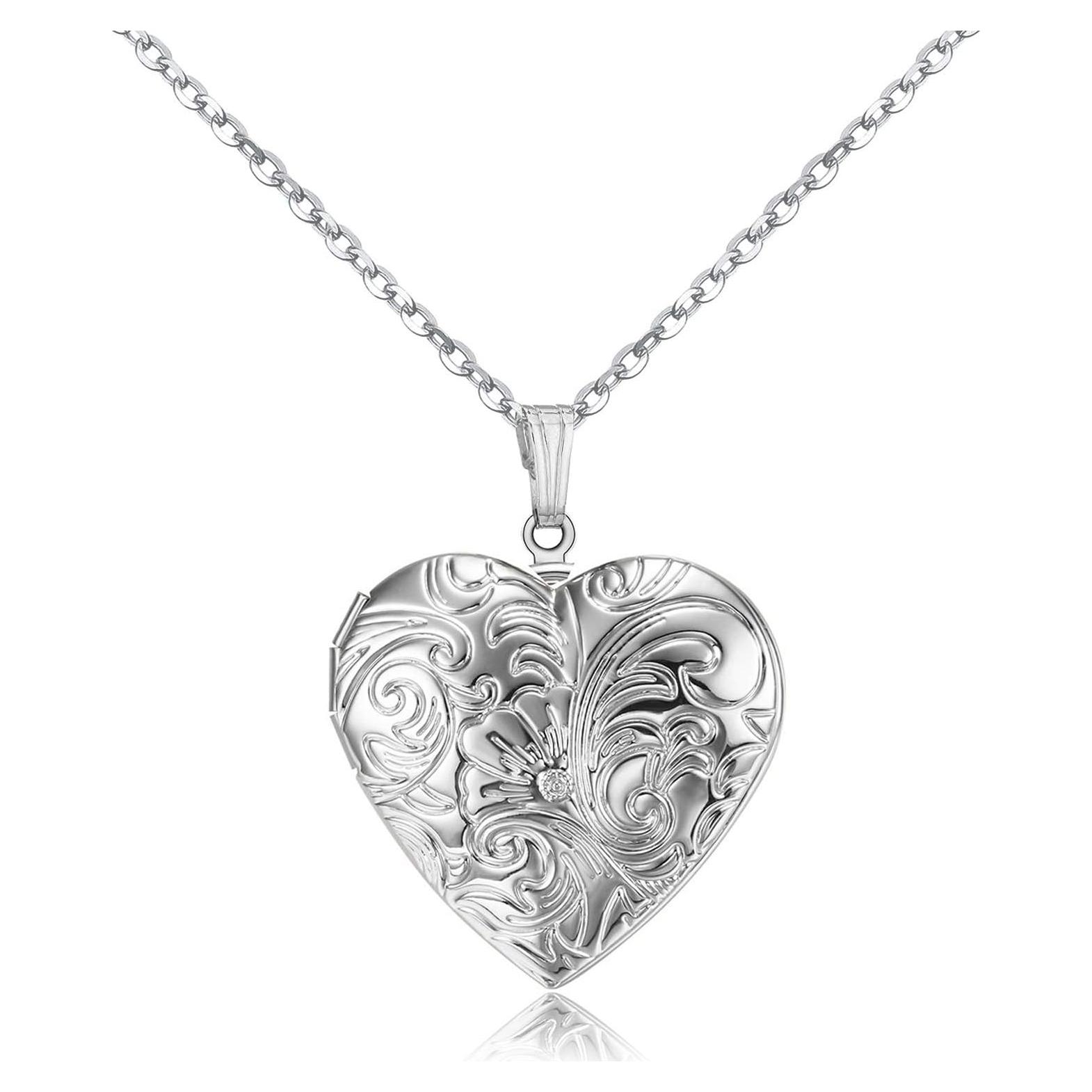 Collar Locket YOUFENG Corazón Plata 45cm con Imágenes