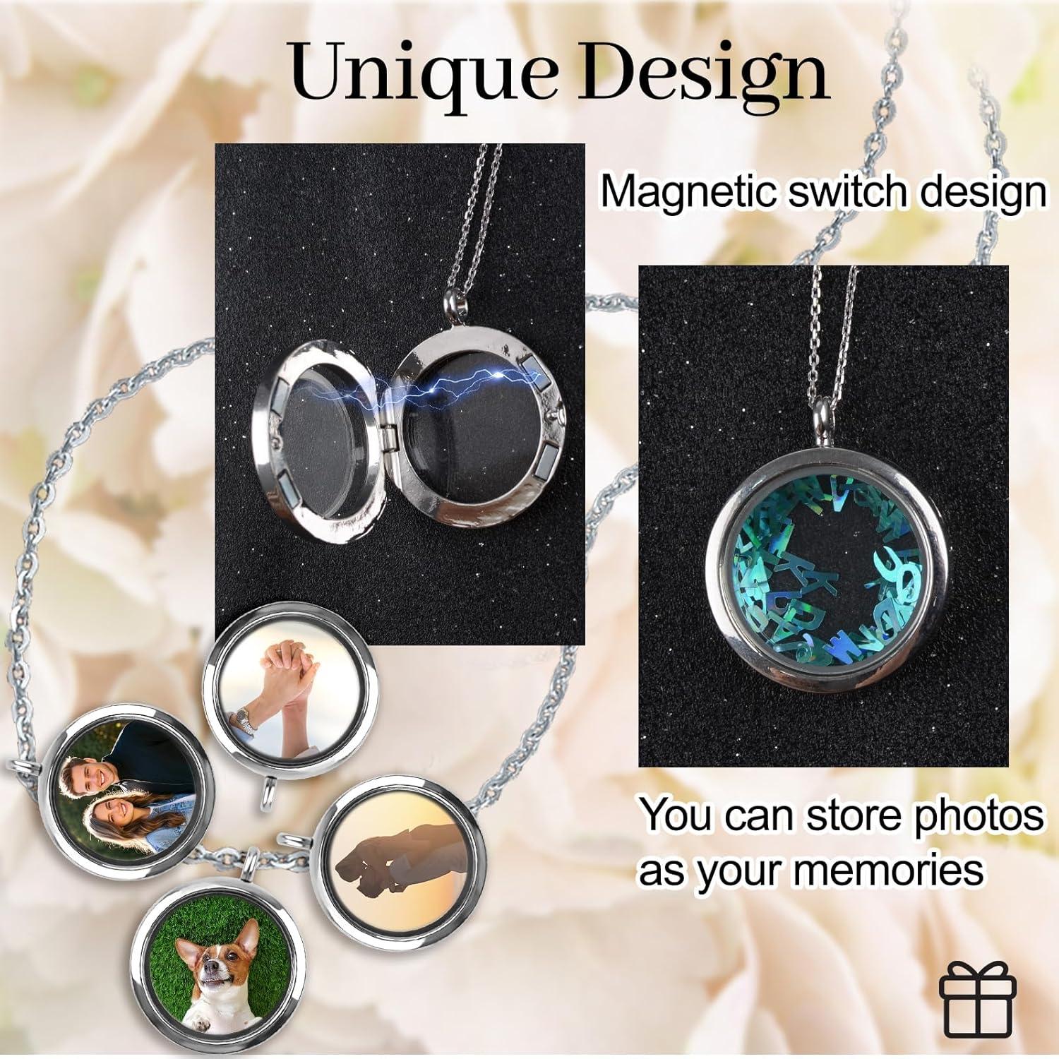 Encantos de Locket de Memoria WANDIC - 4 Piezas Plata