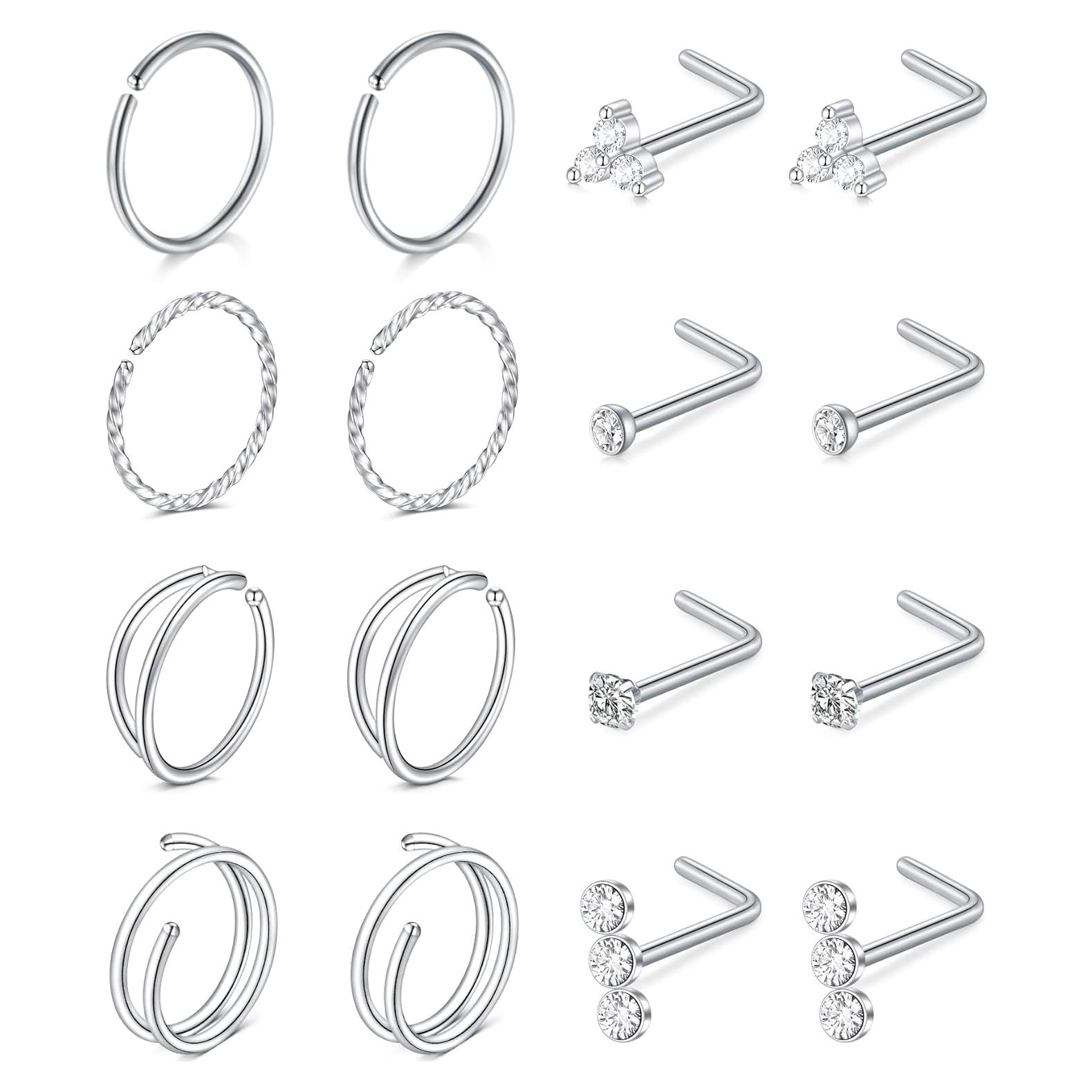 Anillos de Nariz MODRSA 20g Acero Quirúrgico Plata 8mm 10mm