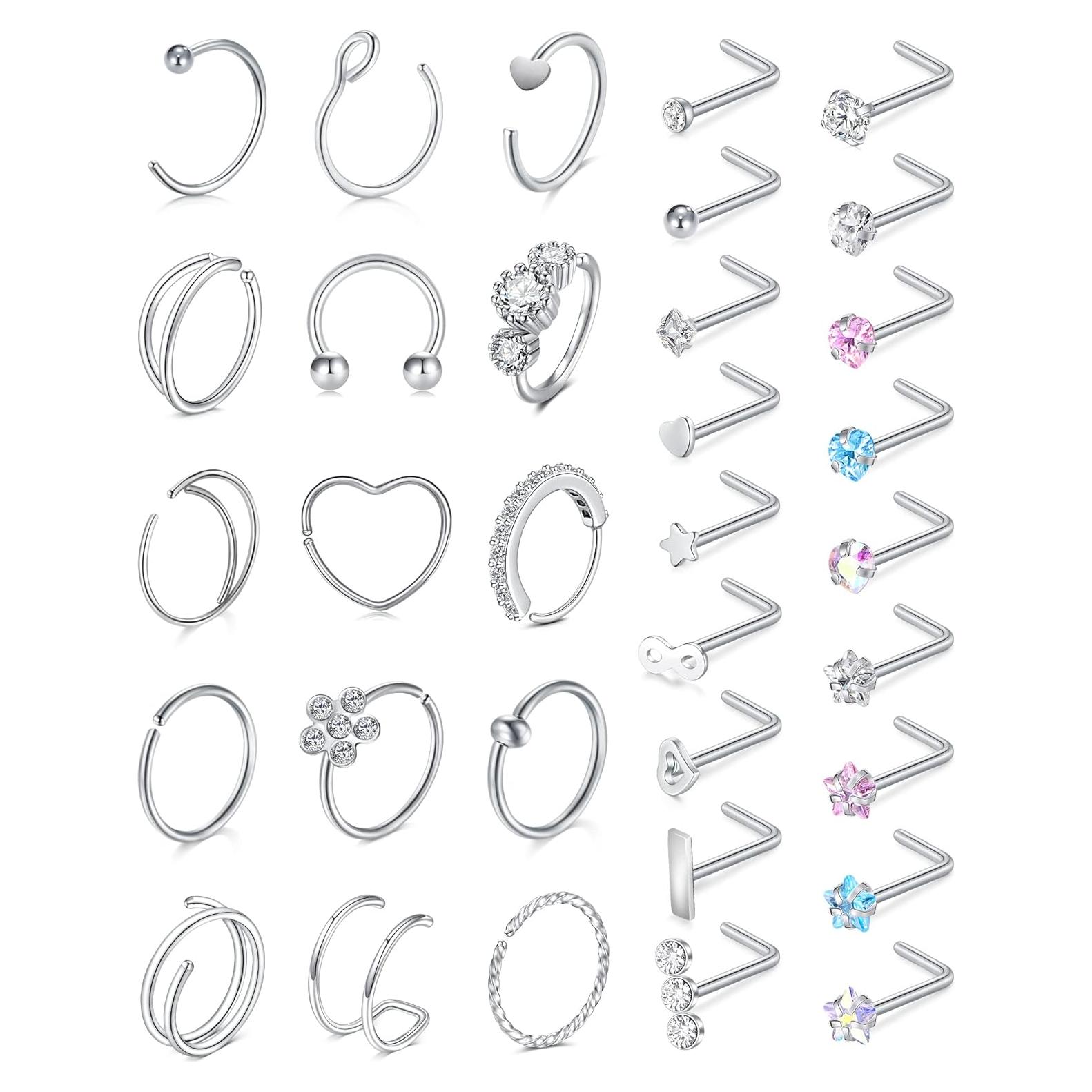 Anillos de Nariz Acero Inoxidable 20G Incaton 24 Piezas Oro