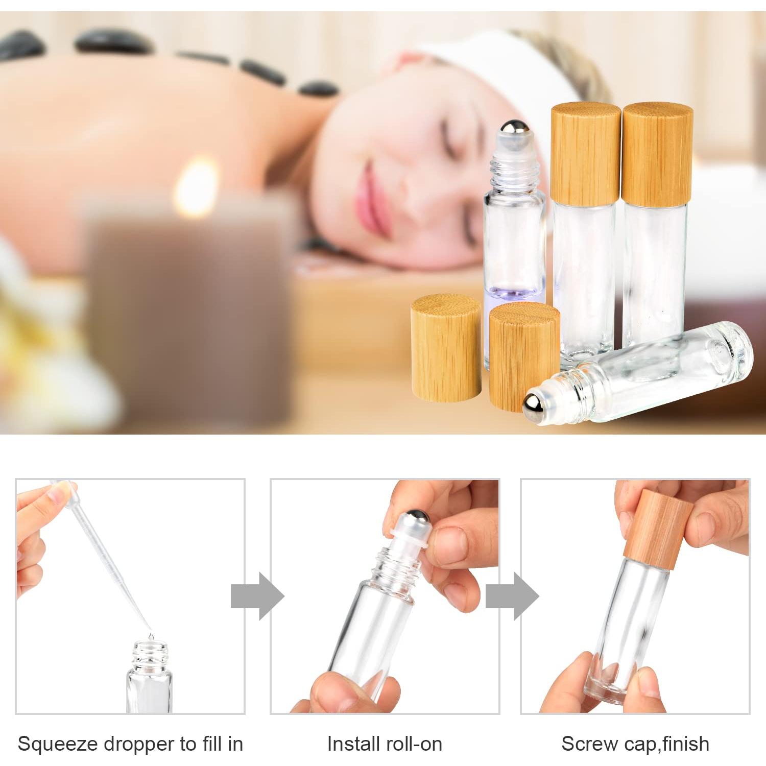 Botellas de vidrio 10ml con tapa de bambú - 12pcs