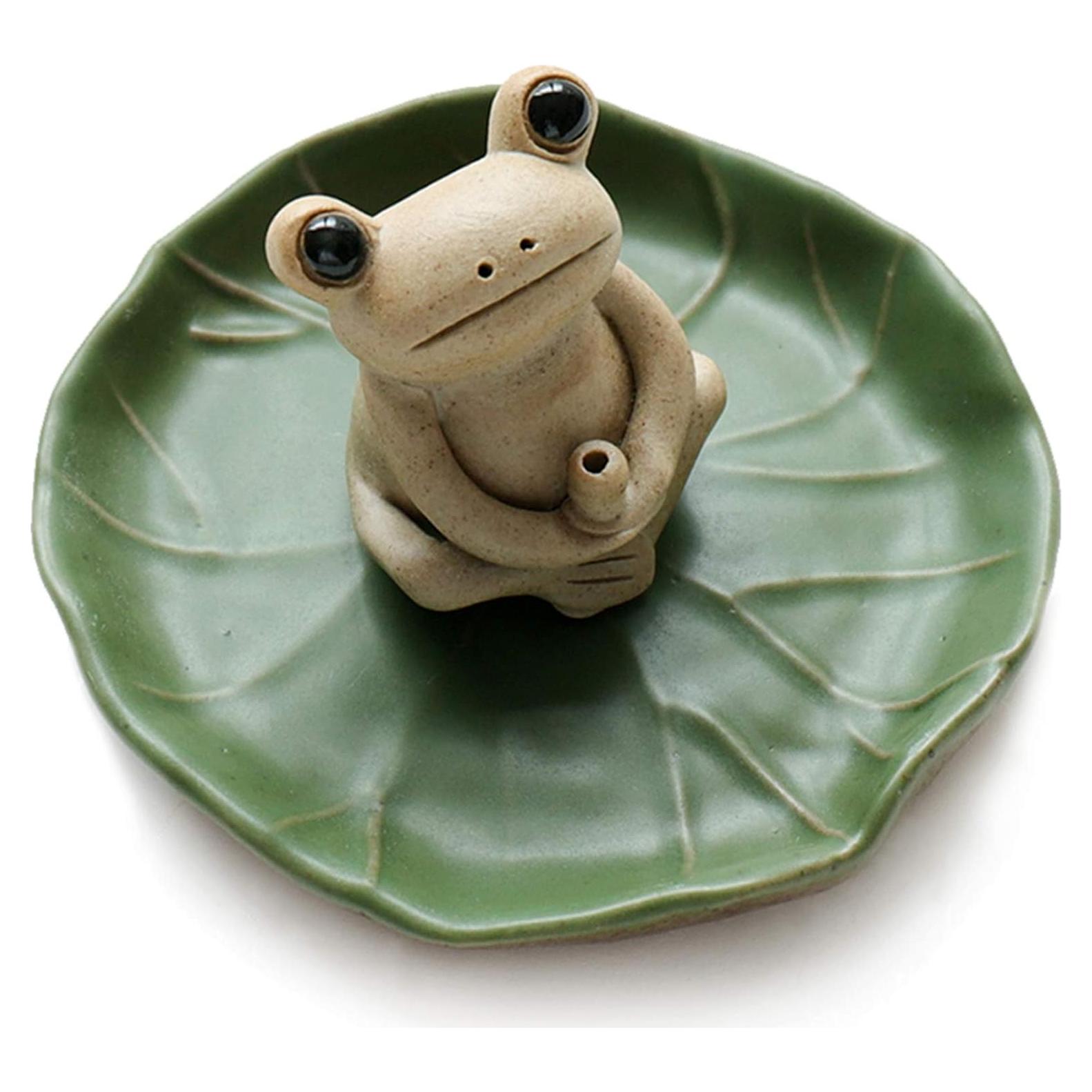 Soporte de Incienso Cerámica NAGU Sapo Hoja de Loto 7x5 cm