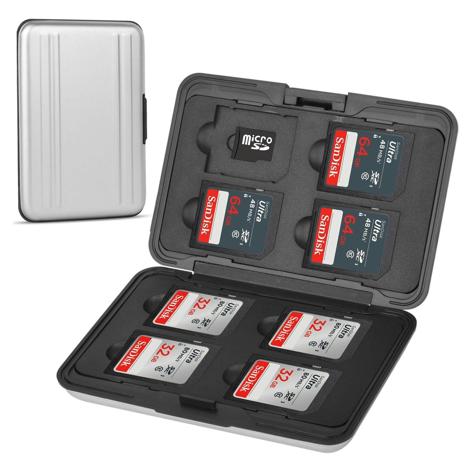 Caja de Aluminio para Tarjetas de Memoria Qkenvo 8 Ranuras Plata