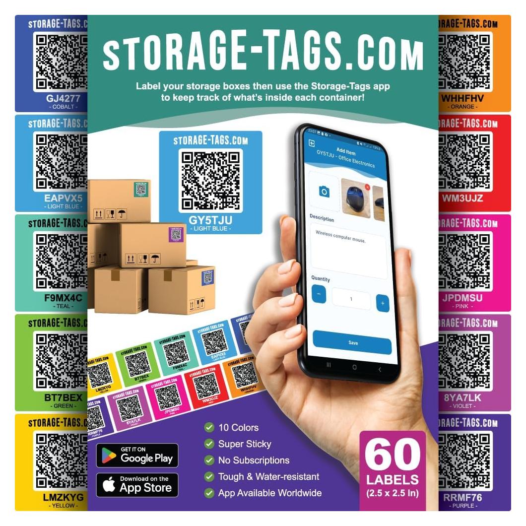 Etiquetas de Almacenamiento con Código QR - 60 Unidades Multicolores