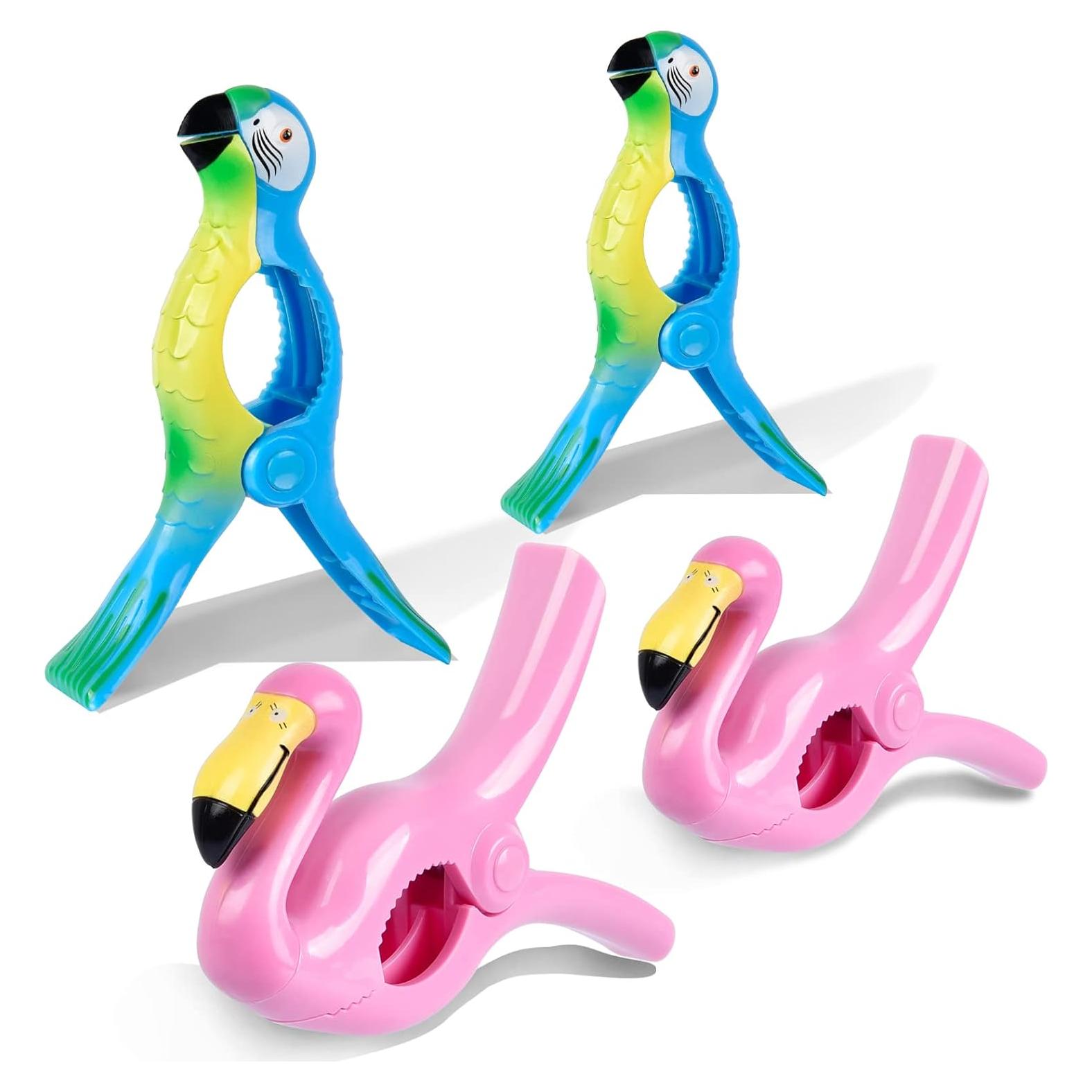 Pinzas Jumbo Sopito para Toallas de Playa Set de 4 - Flamingo y Loro