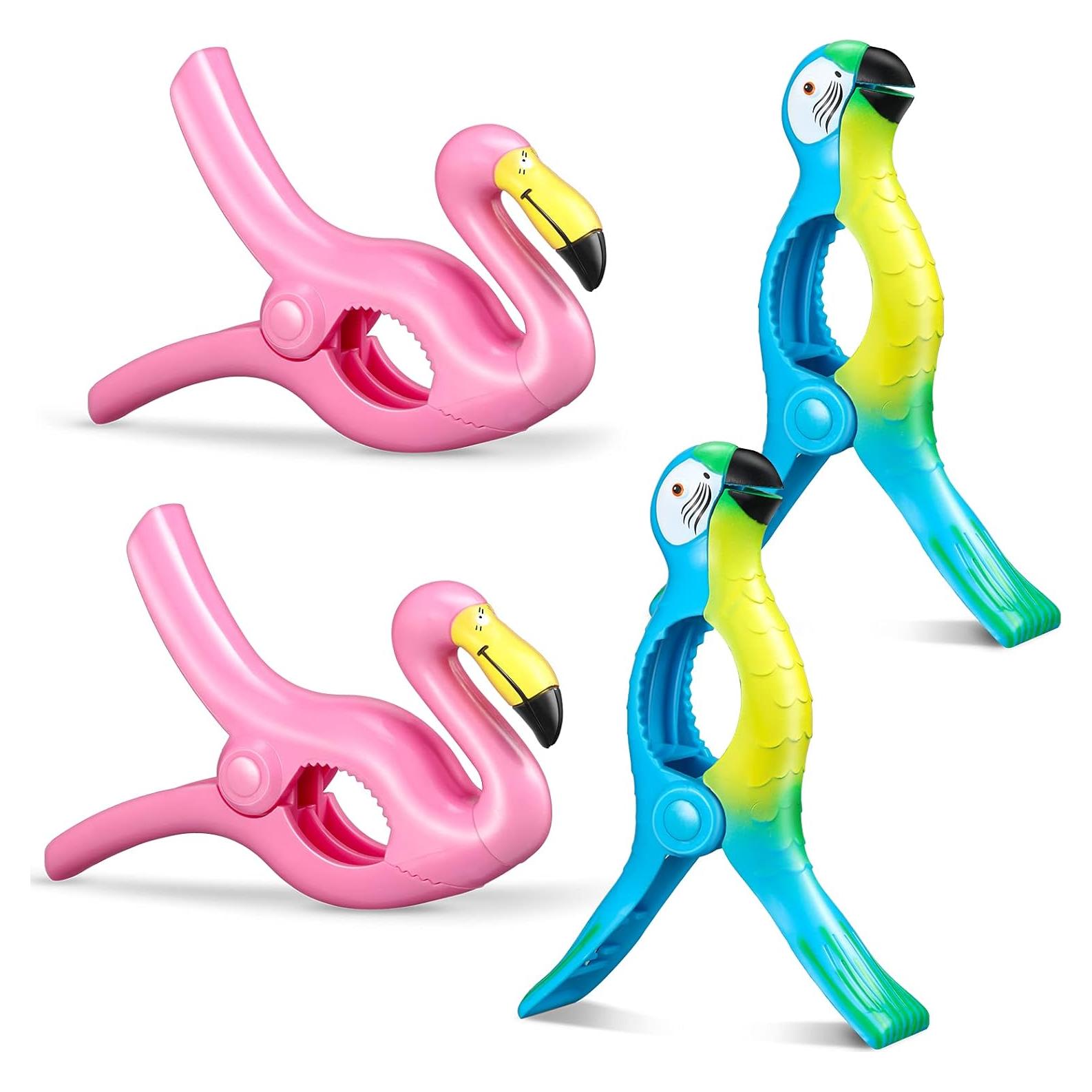 4 Clips de Toalla de Playa Jumbo Waydress - Flamenco y Loro