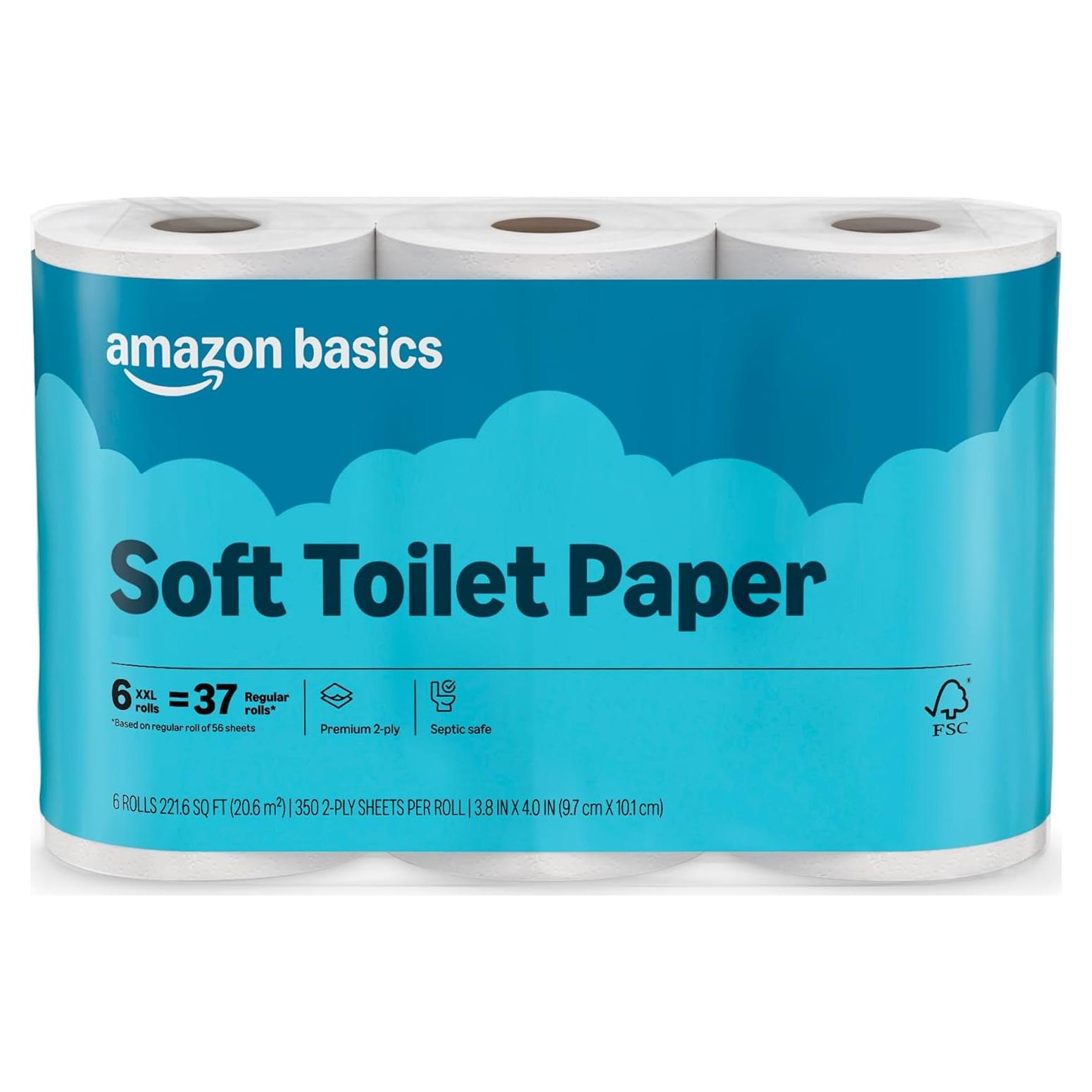 Papel Higiénico Suave Amazon Basics 2 Capas 6 Rollos 2100 Hojas