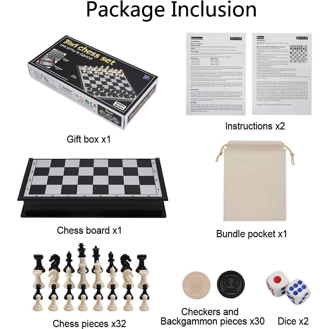 Set de Ajedrez Magnético 3 en 1 KAILE 25.4 cm Viaje