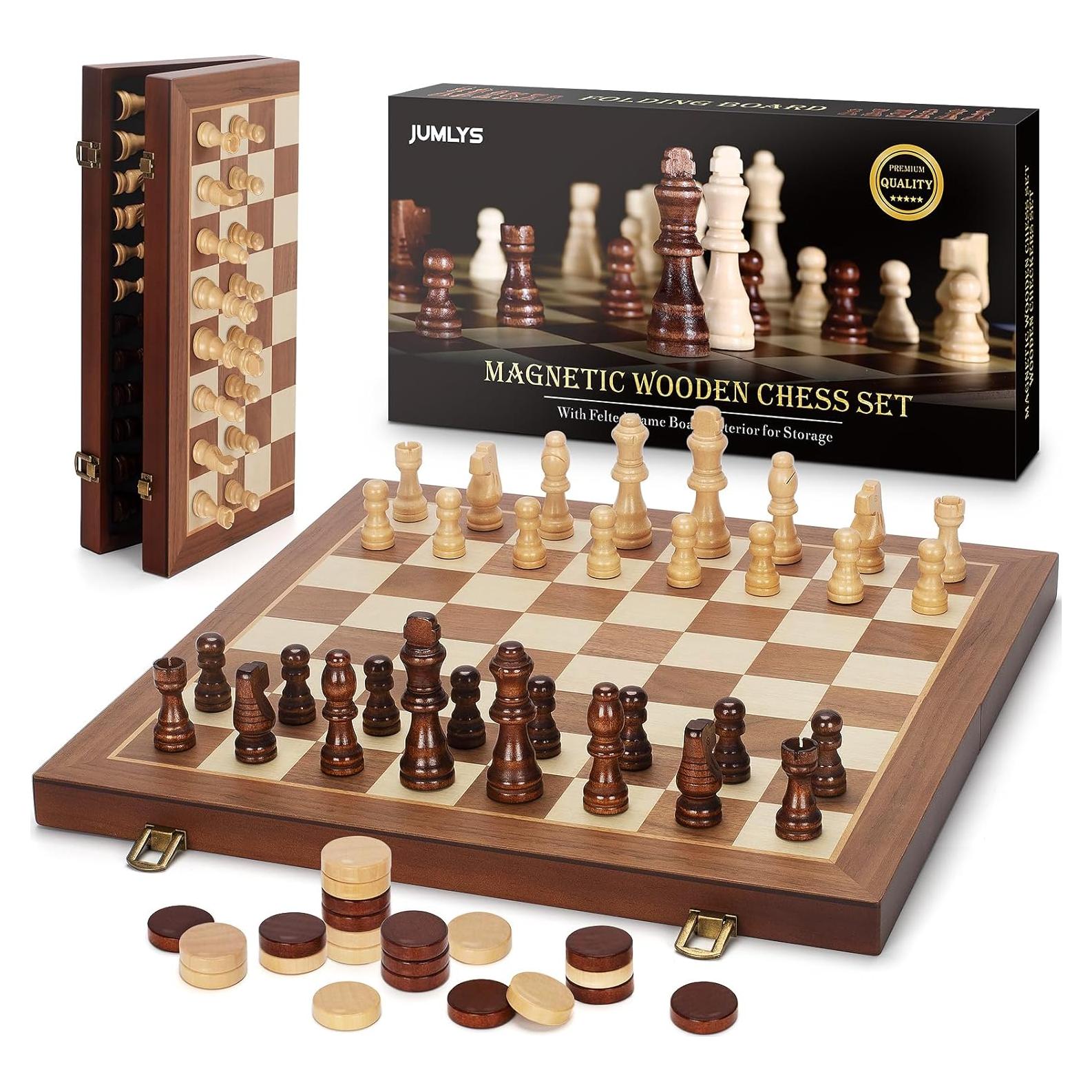 Juego de Ajedrez y Damas Magnético 2 en 1 de Madera 38x19 cm