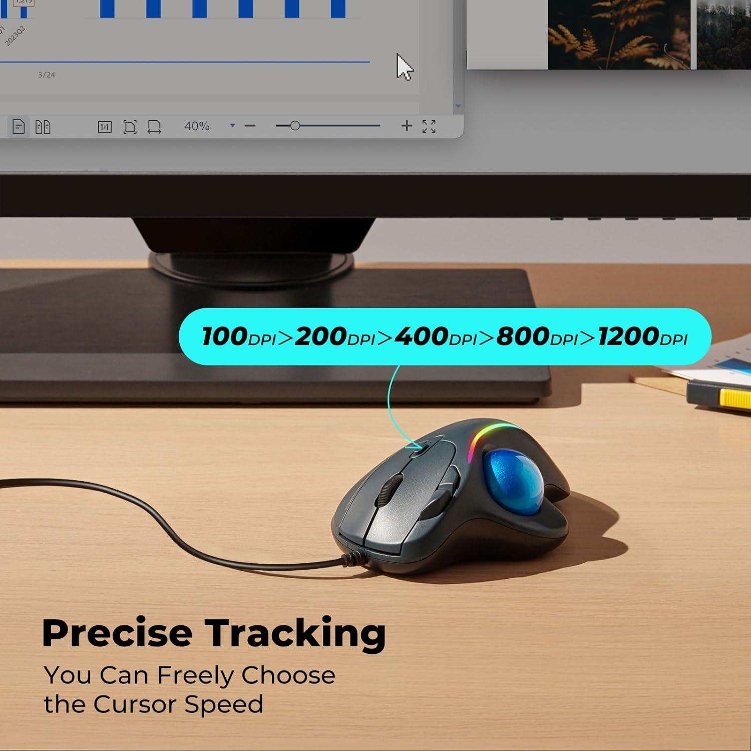 Ratón Trackball Ergonómico PORLEI Rojo, 5 DPI Ajustables