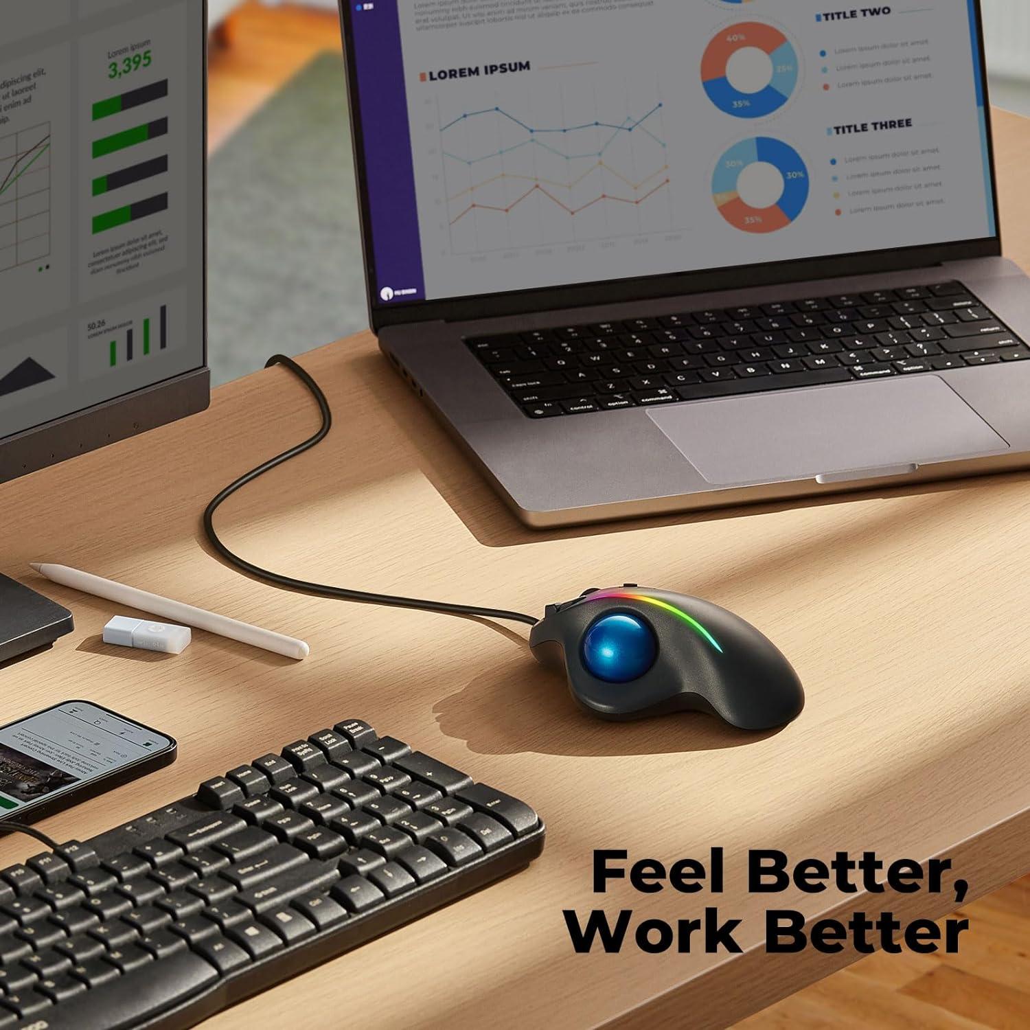 Ratón Trackball Ergonómico PORLEI Rojo, 5 DPI Ajustables