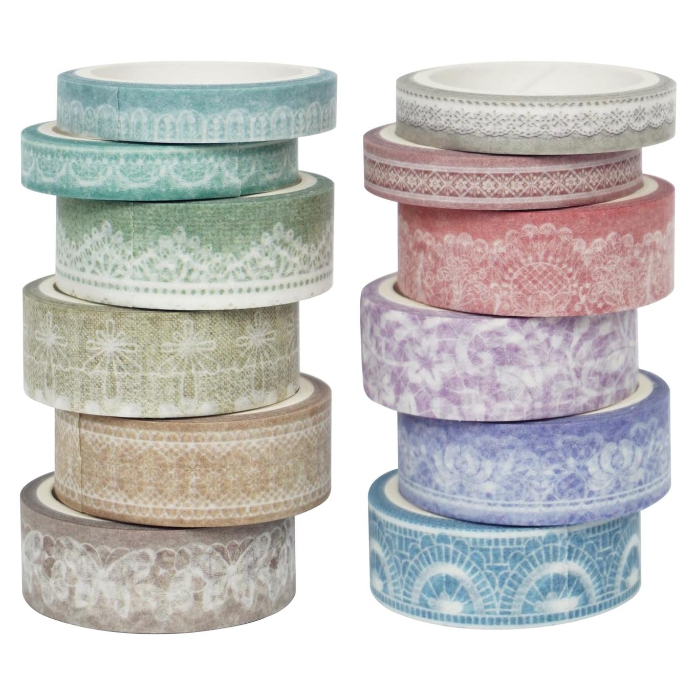 Juego de Cinta Washi Zellykool 12 Rollos Encaje 15mm y 7.5mm