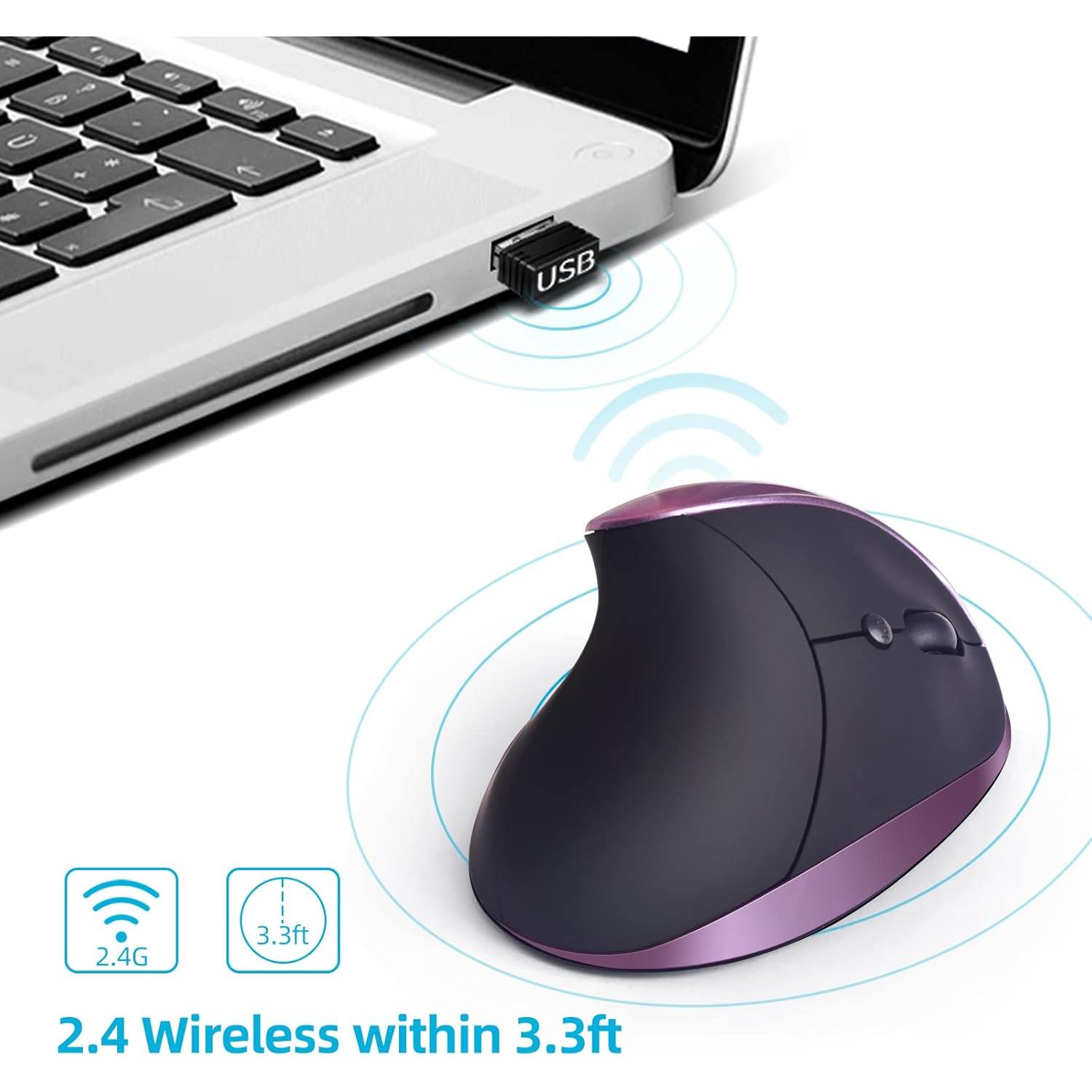 Ratón Ergonómico Inalámbrico Woddlffy RAAVEE Púrpura 6 Botones