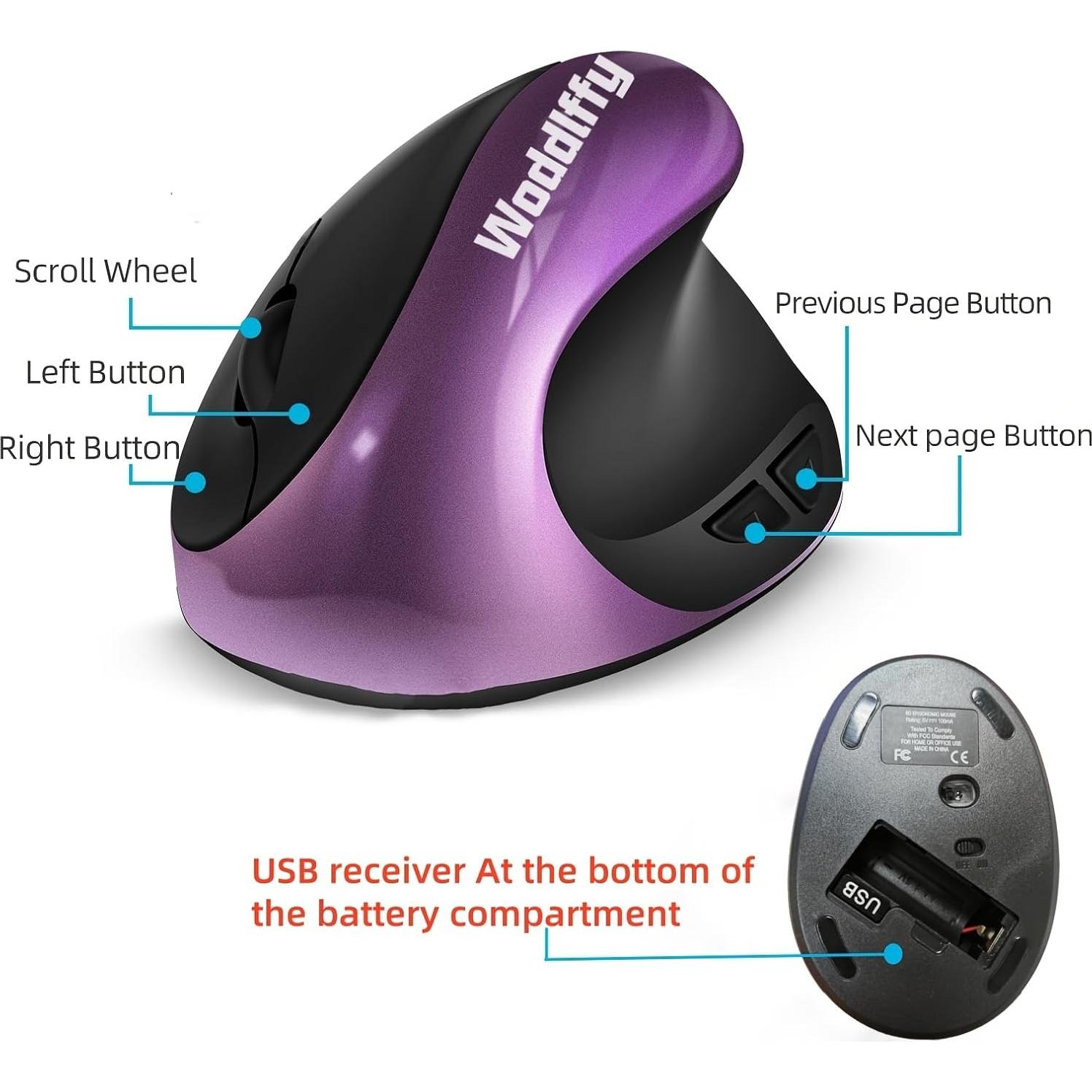 Ratón Ergonómico Inalámbrico Woddlffy RAAVEE Púrpura 6 Botones