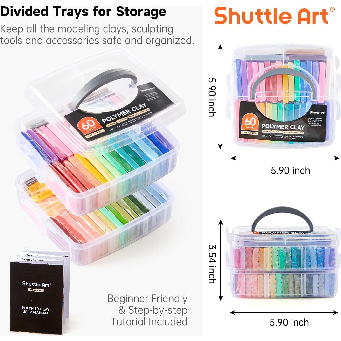 Kit de Arcilla Polimérica Shuttle Art - 60 Colores y 19 Herramientas