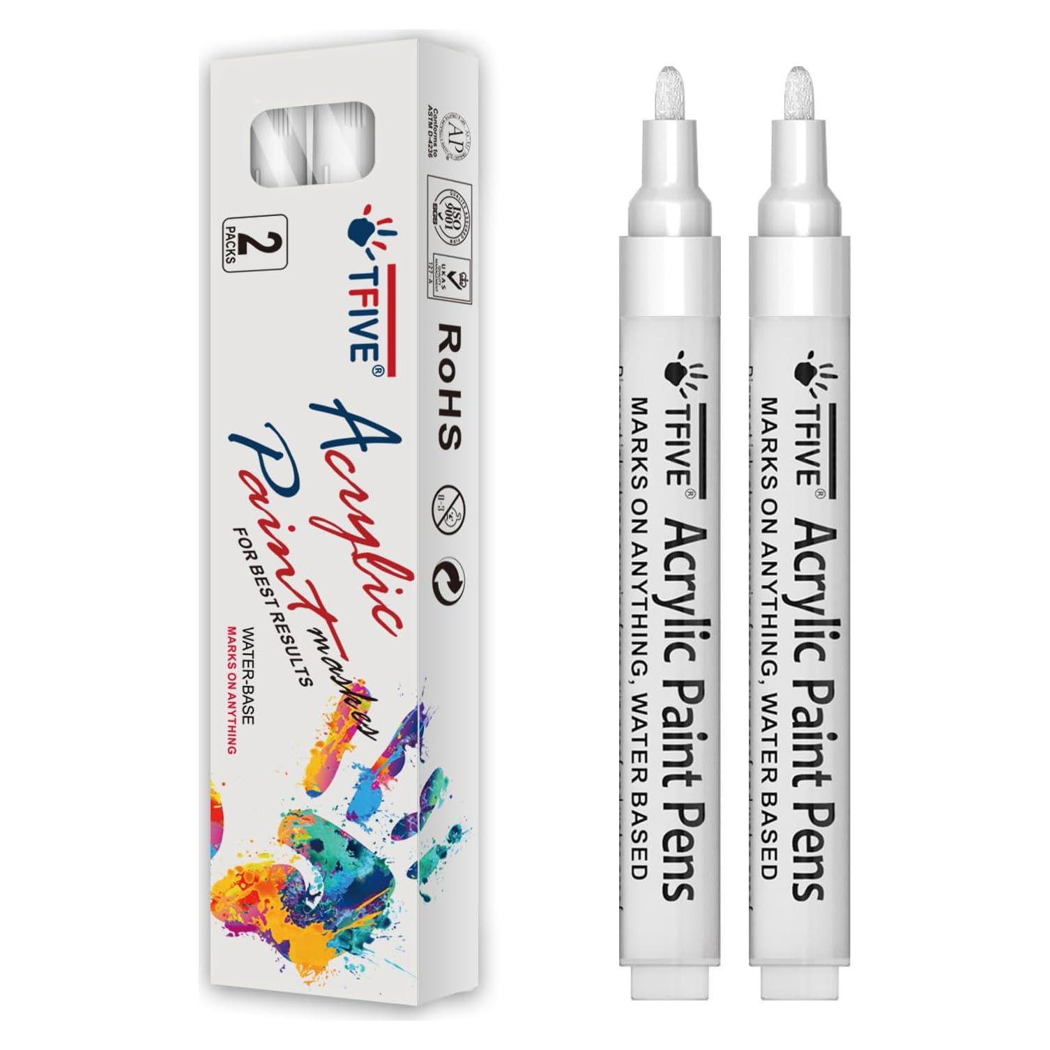 Marcadores de Pintura Acrílica TFIVE - Paquete de 2 Blancos 2-3mm