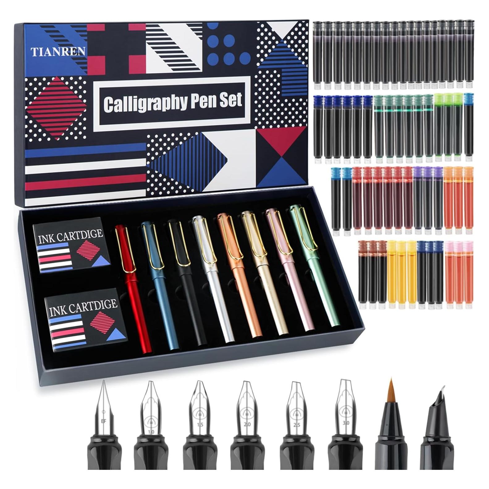 Juego de plumas de caligrafía TIANREN con 8 puntas y 60 cartuchos