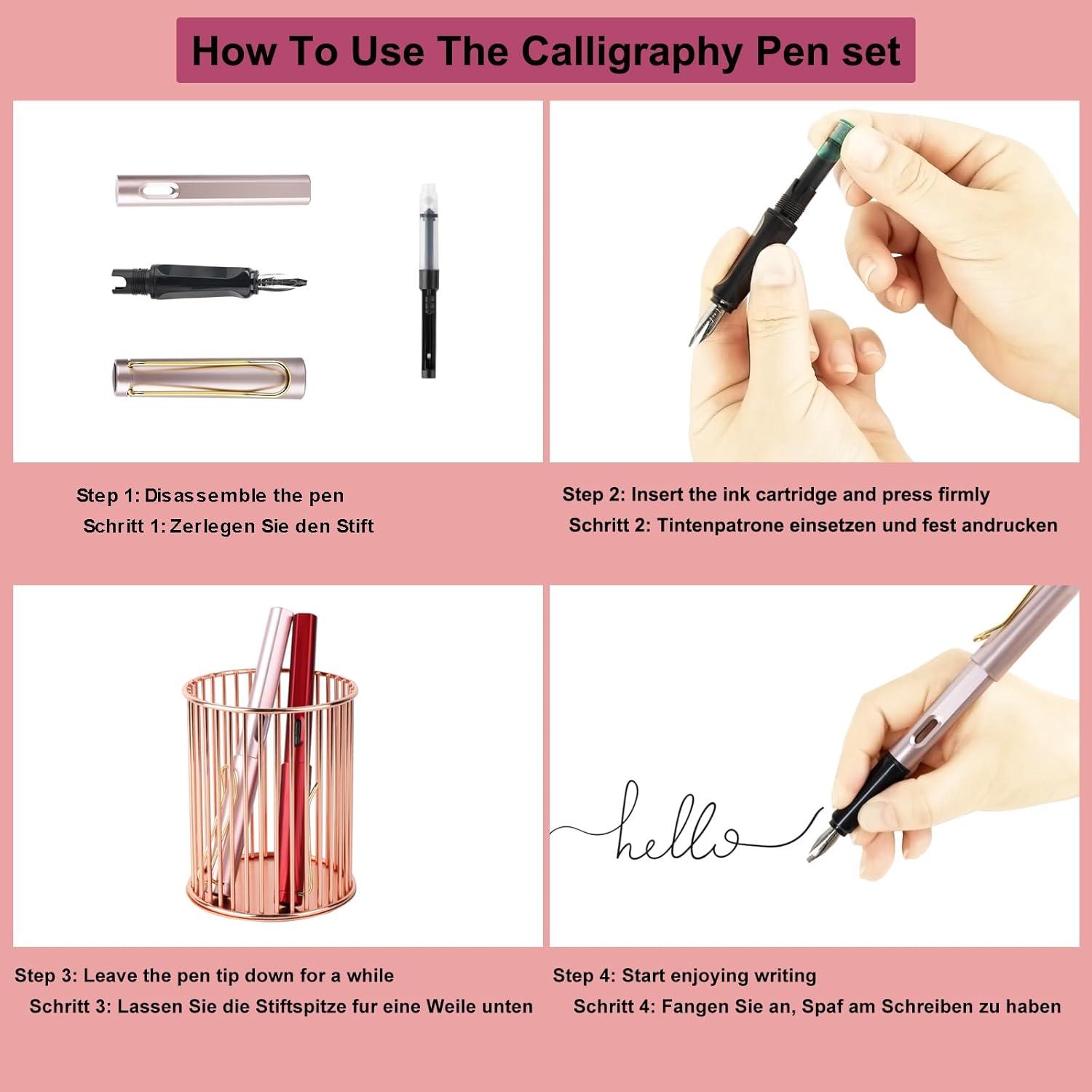 Juego de plumas de caligrafía TIANREN con 8 puntas y 60 cartuchos