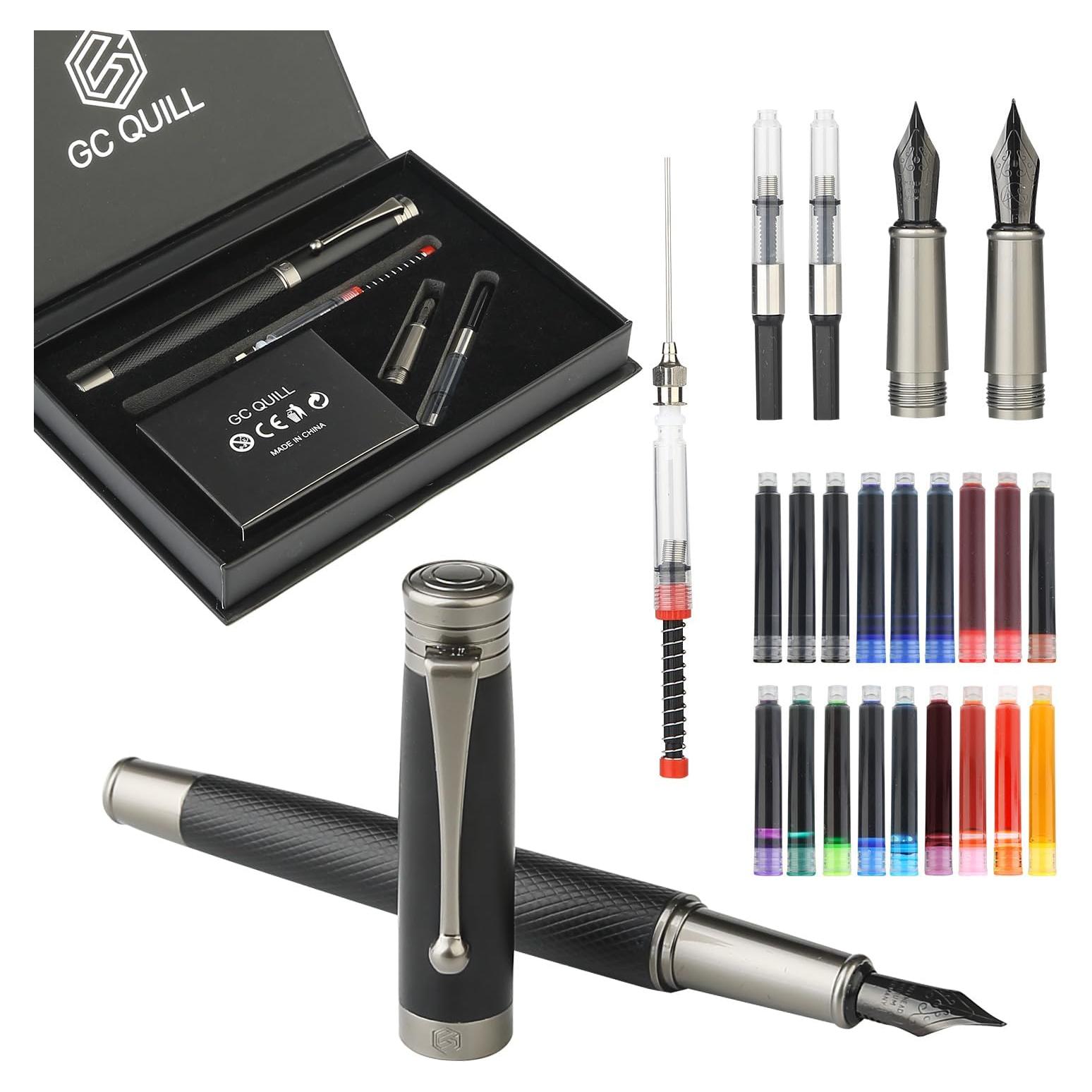 Juego de Pluma Fuente GC QUILL MU-13 con 18 Cartuchos de Tinta