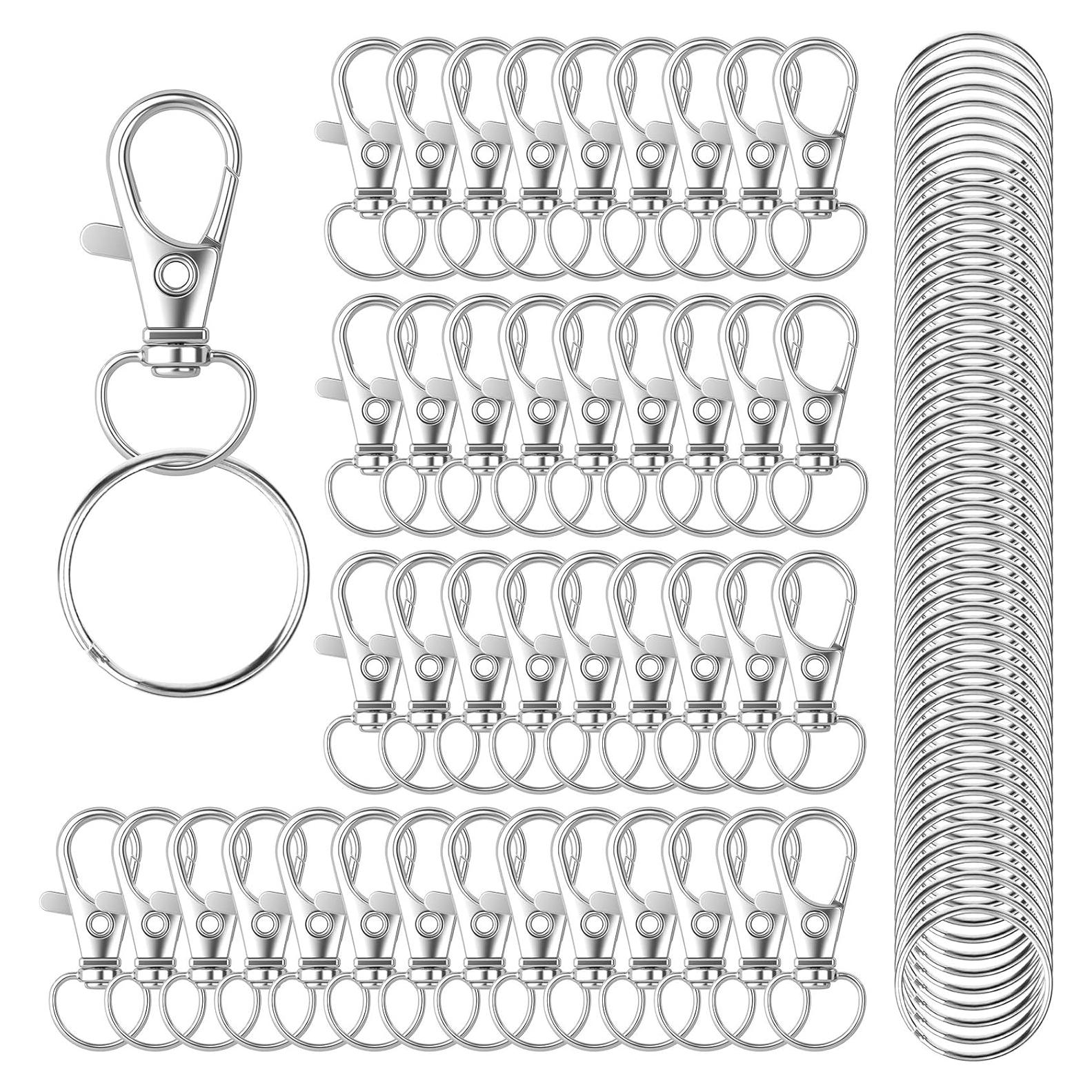 100 Ganchos de Llavero HXSEMAYIG con Cierres de Langosta Plata