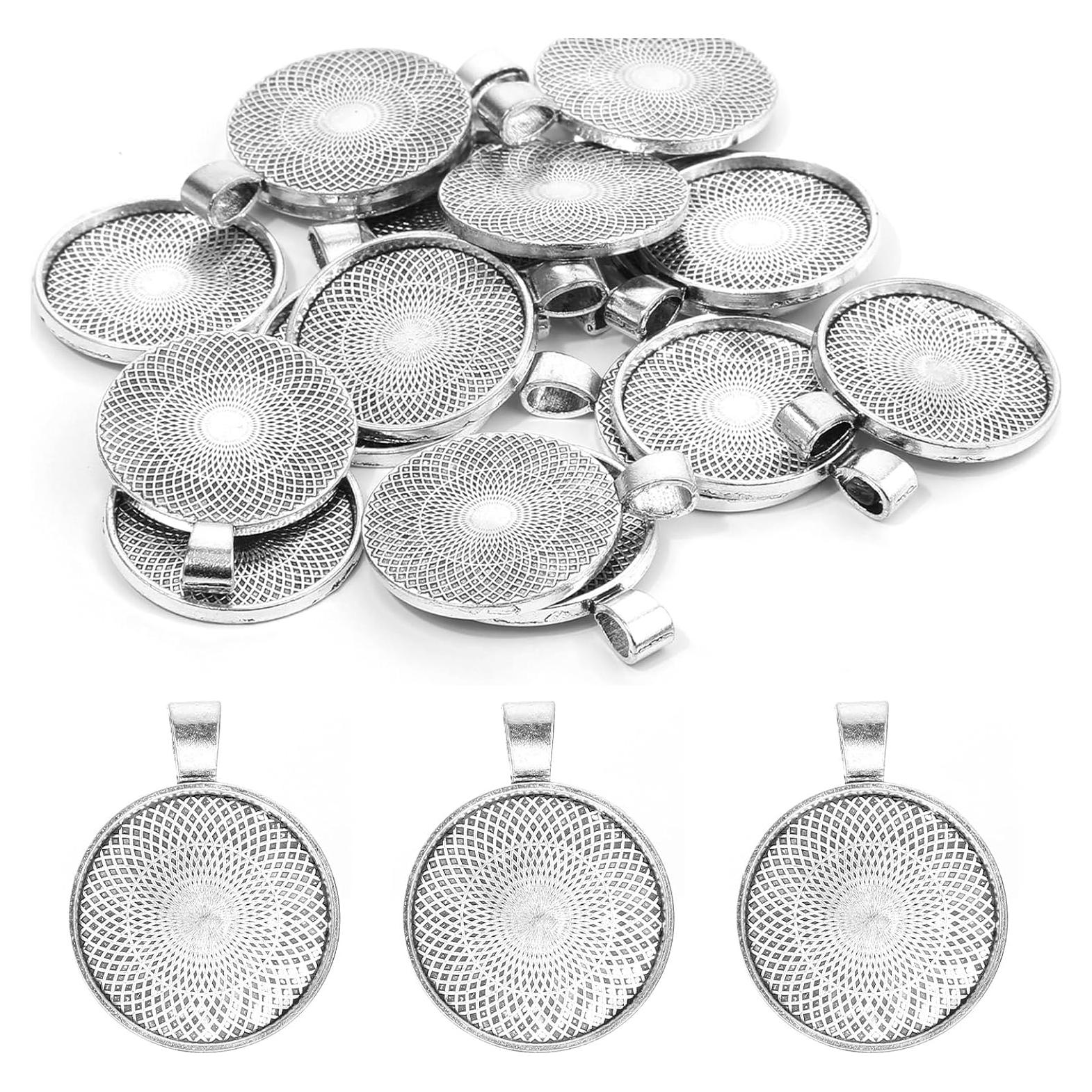 25 Bandejas de Pendientes Redondas Plata Antigua 25mm DIY