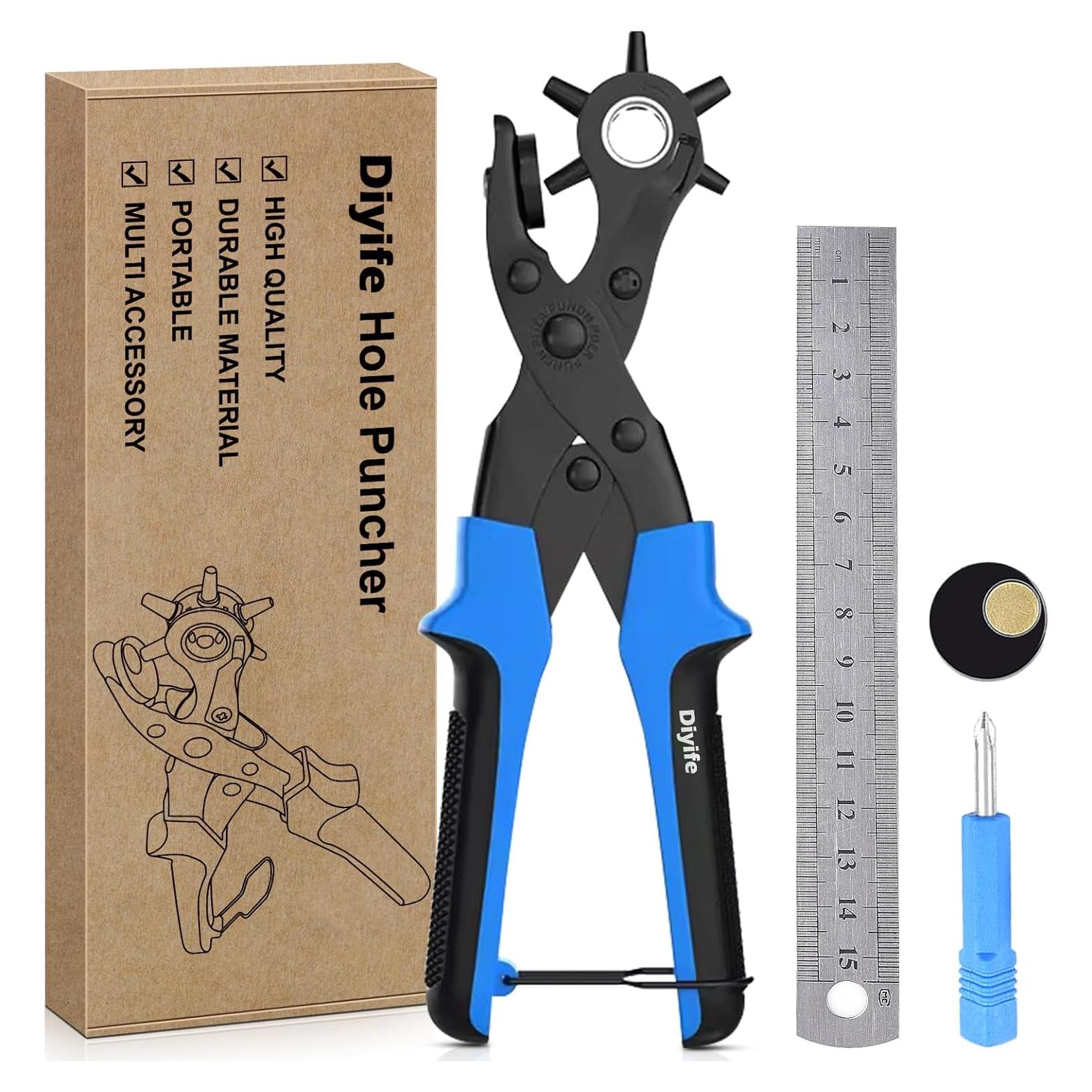 Perforador de Agujeros de Cuero Diyife - 6 Tamaños, Azul