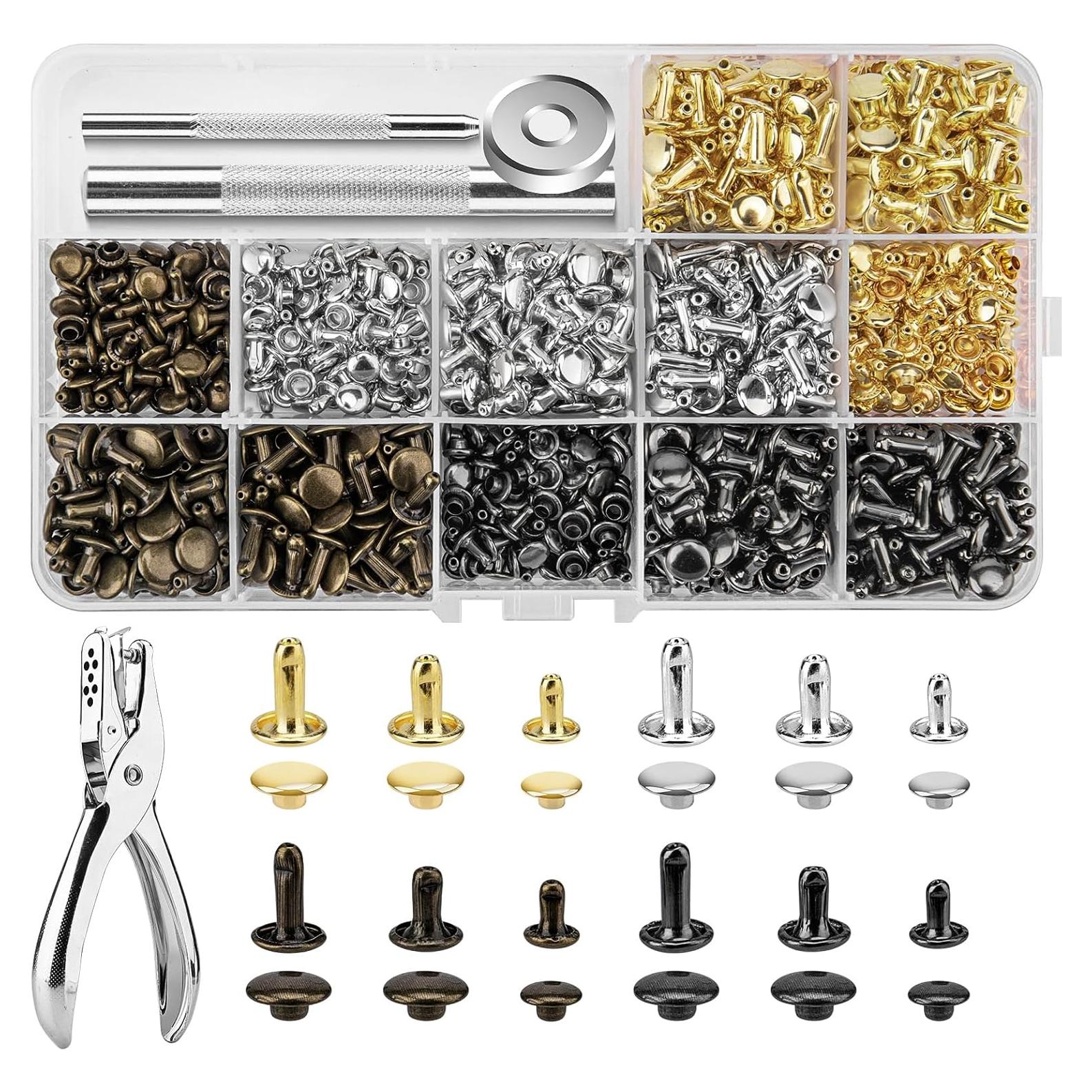 Kit de Remaches de Cuero Siziviki - 480 Piezas, 4 Colores, 3 Tamaños