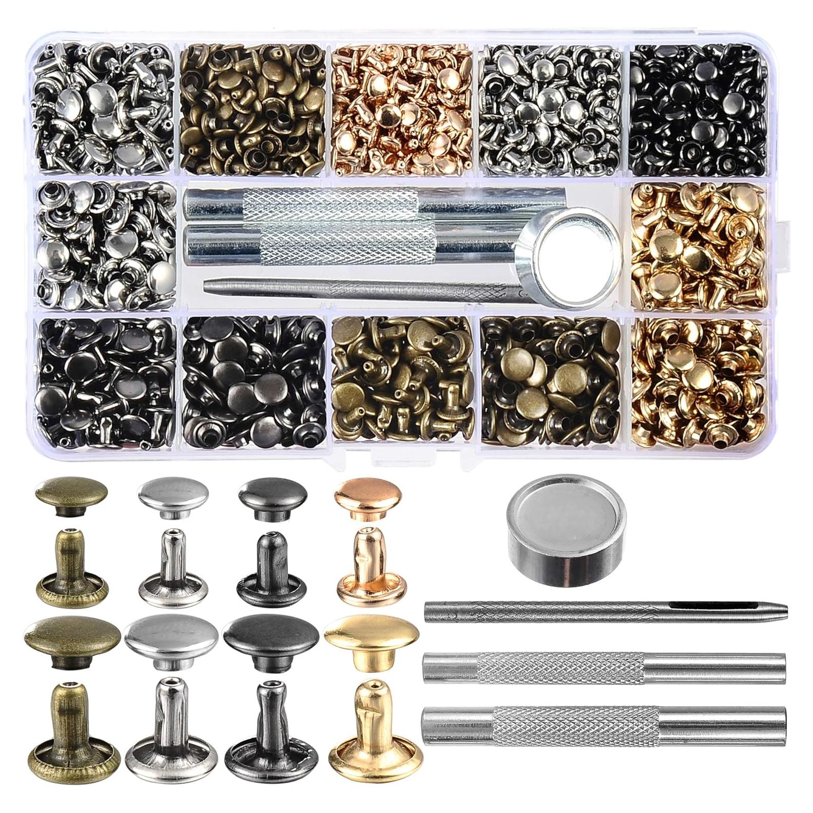 Kit de Remaches de Cuero YORANYO 640 Piezas 2 Tamaños 4 Colores