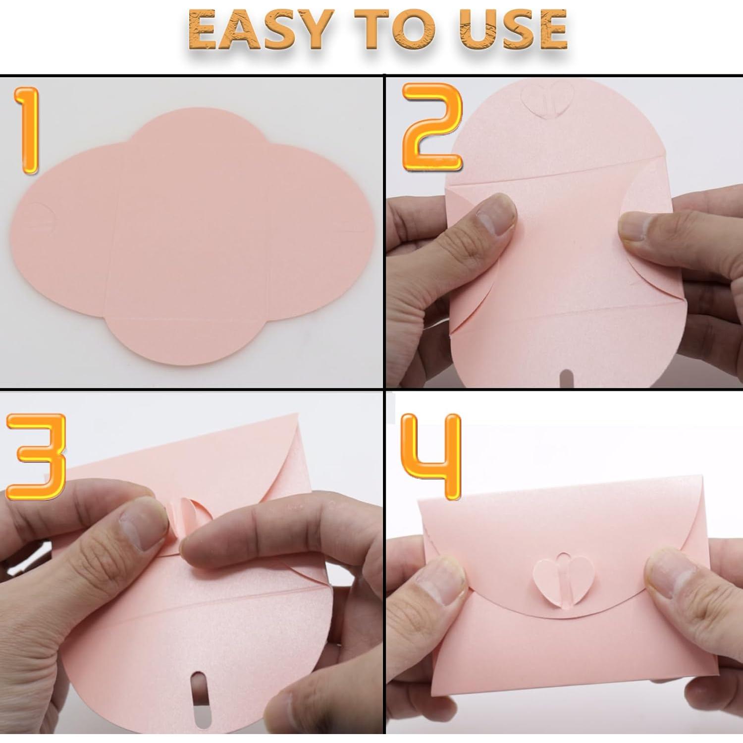 32 Mini Sobres Rosa con Cierre en Forma de Corazón Joyangy